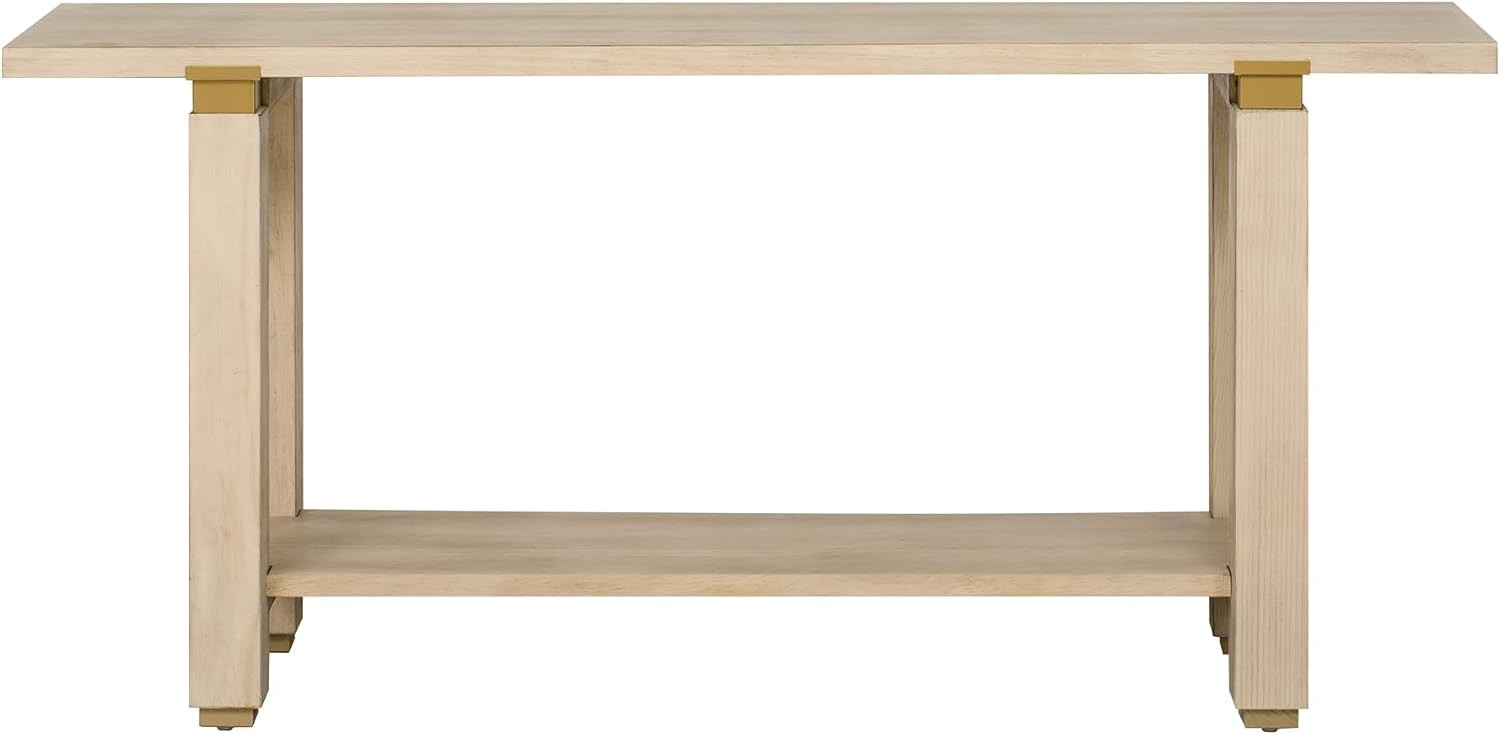 Minimalist Console Table, Solid Wood Entryway Table w/Shelf and Metal Accents