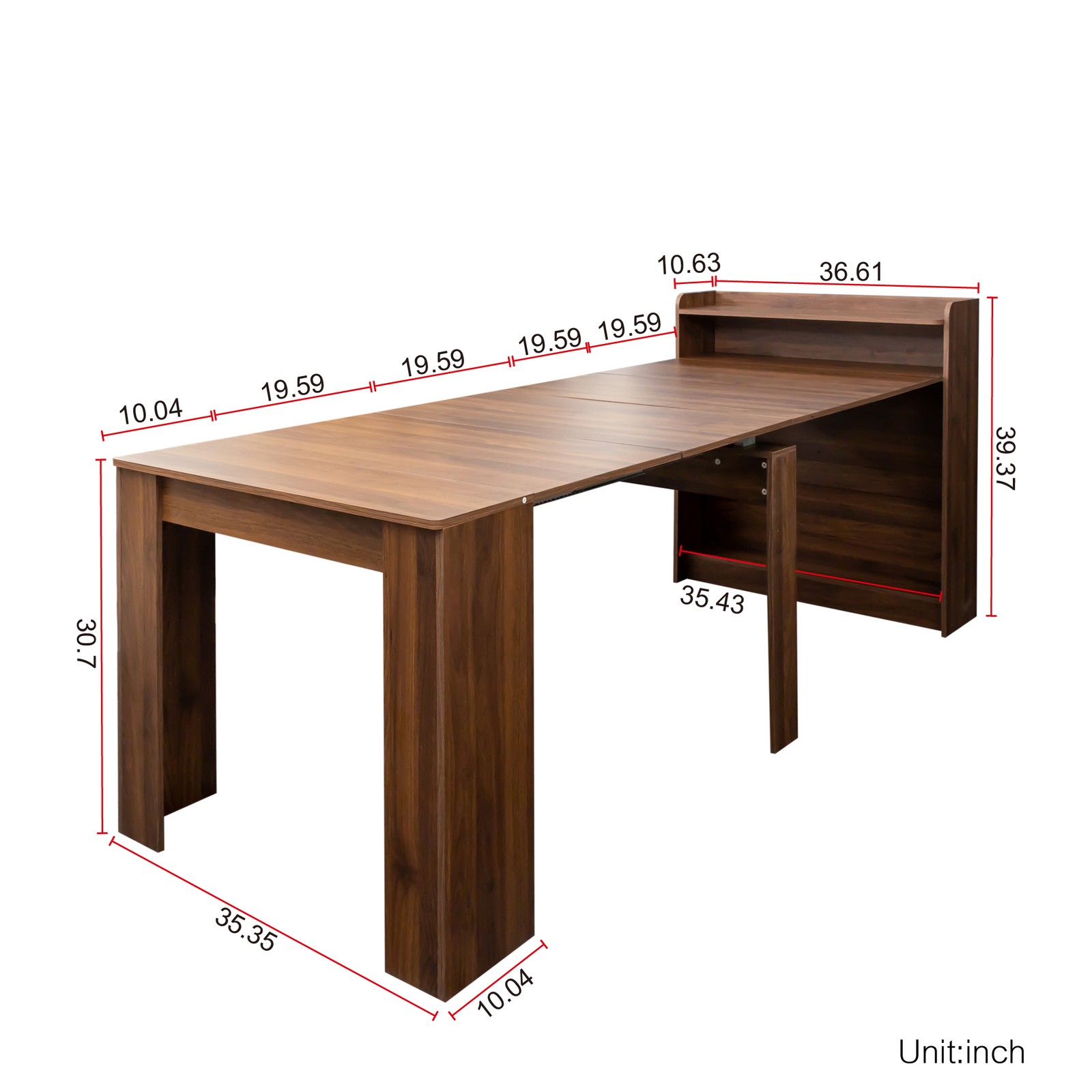 95.43″Extendable Dining Table W/Storage Transformer Kitchen Console Table Walnut