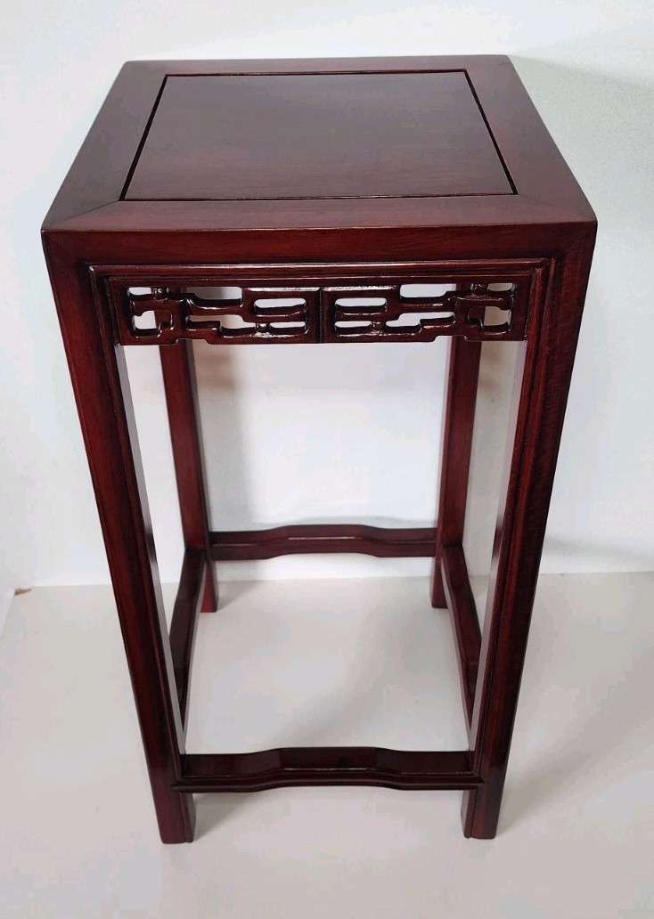 Pair Of Oriental Asian Side Tables Plant Stands Dark Cherry/Mahogany