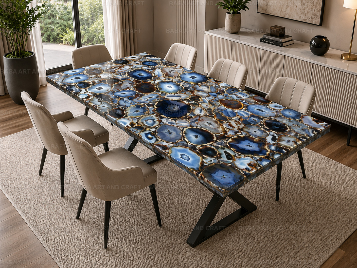 Blue Agate Dining Table Natural Gemstone Luxury Rectangle Table Top Handma 12X24
