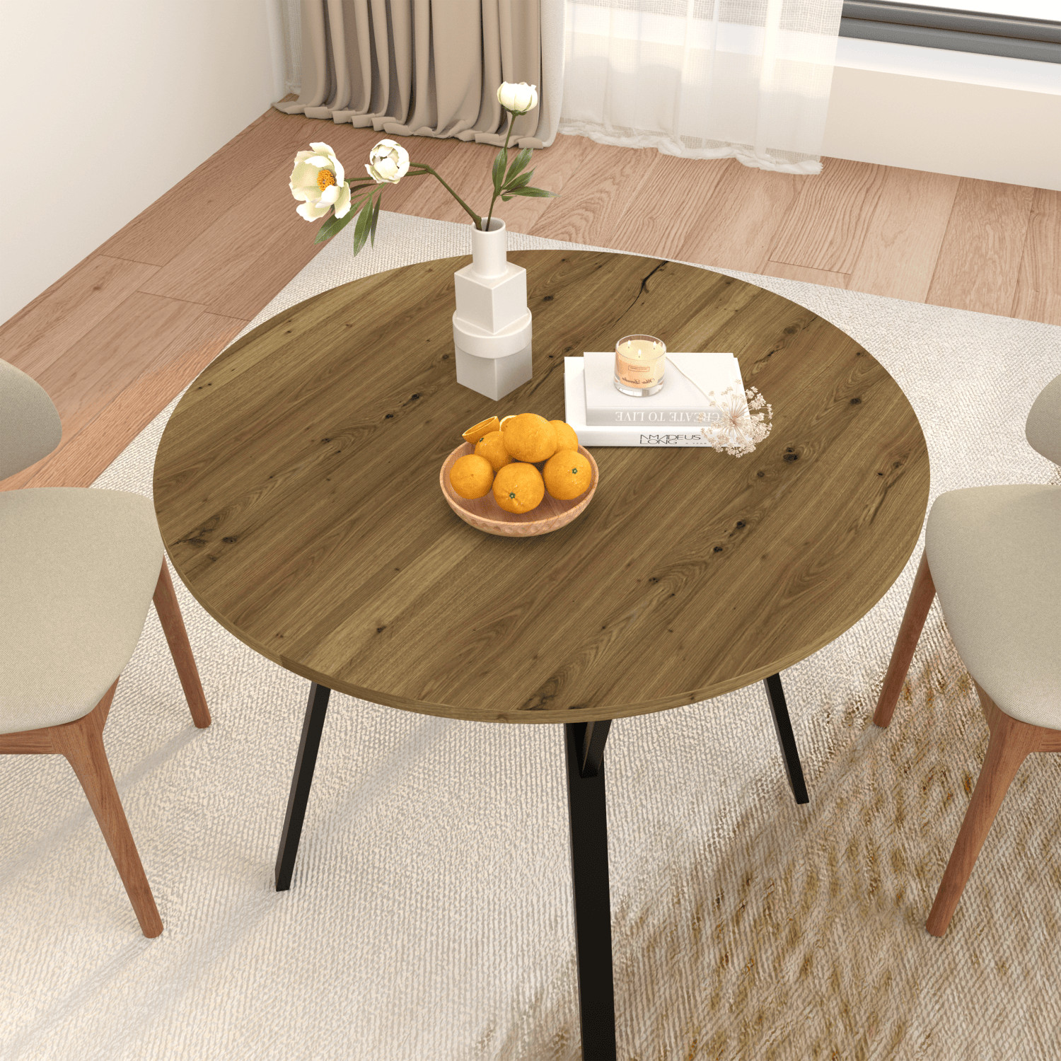 35.4″ Round Dining Table, Circle Kitchen Table with Metal Legs for 2-4 Person