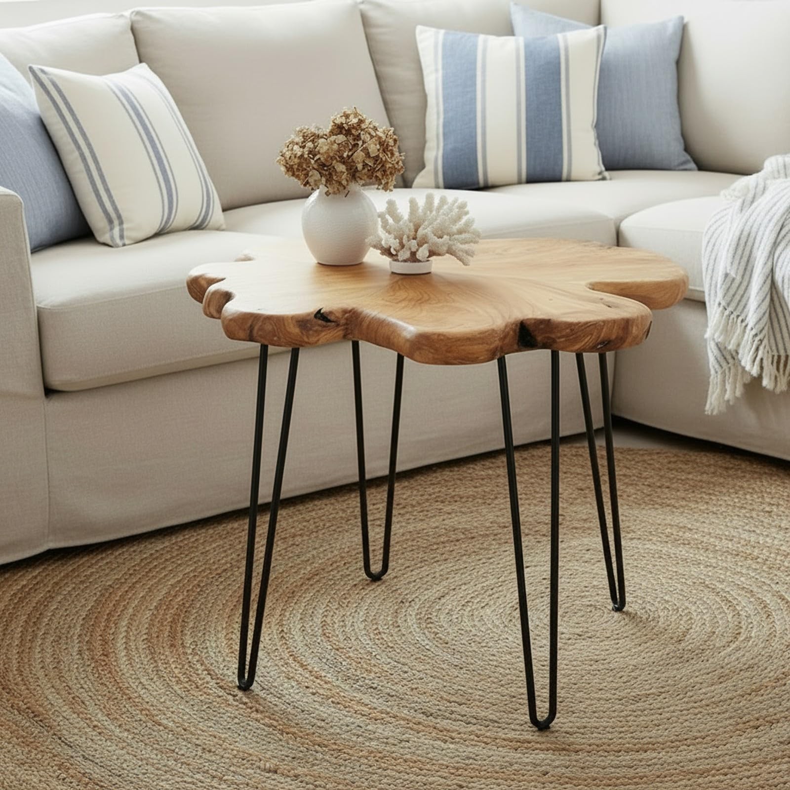 Live Edge Cedar Coffee Table 32″ W x 32″ D x 20.5″ H Rustic Round Table for L…
