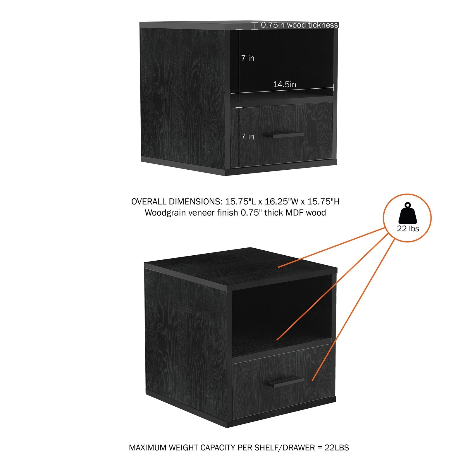 End Table Bedroom Living Room Office Black