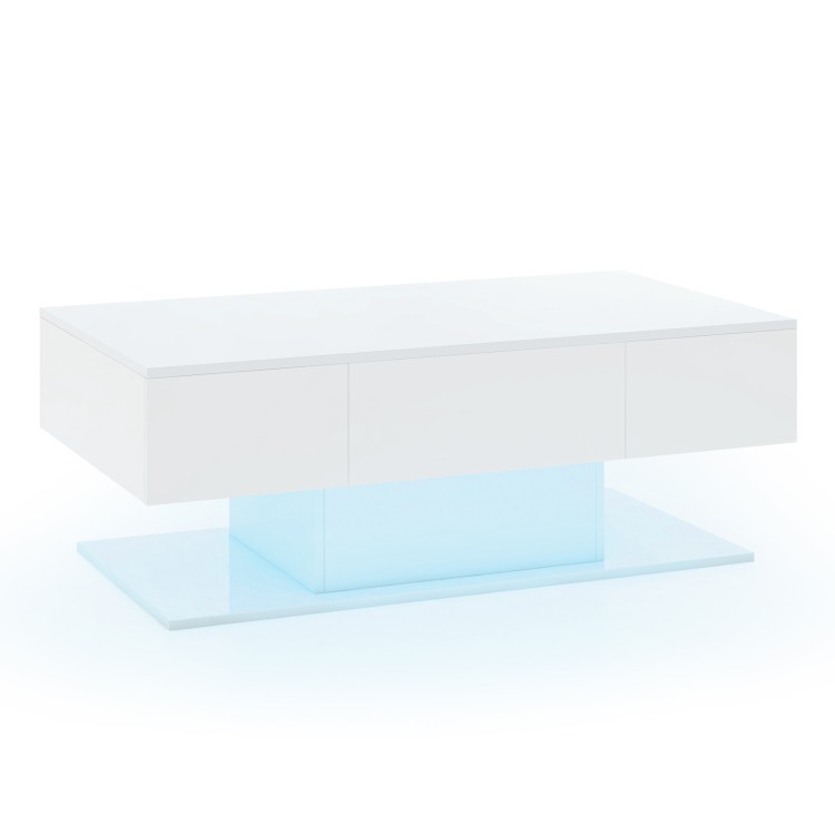 LED Coffee Table with 20 Color Lights, 2 Drawers, High-Gloss Finish