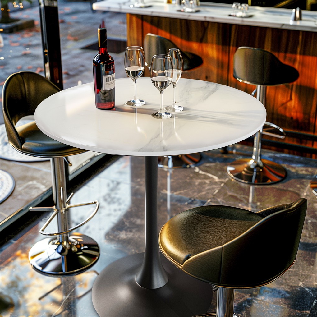 Exquisite Leisure Dining Table Marble Round Bar Table with Unique Pedestal Base