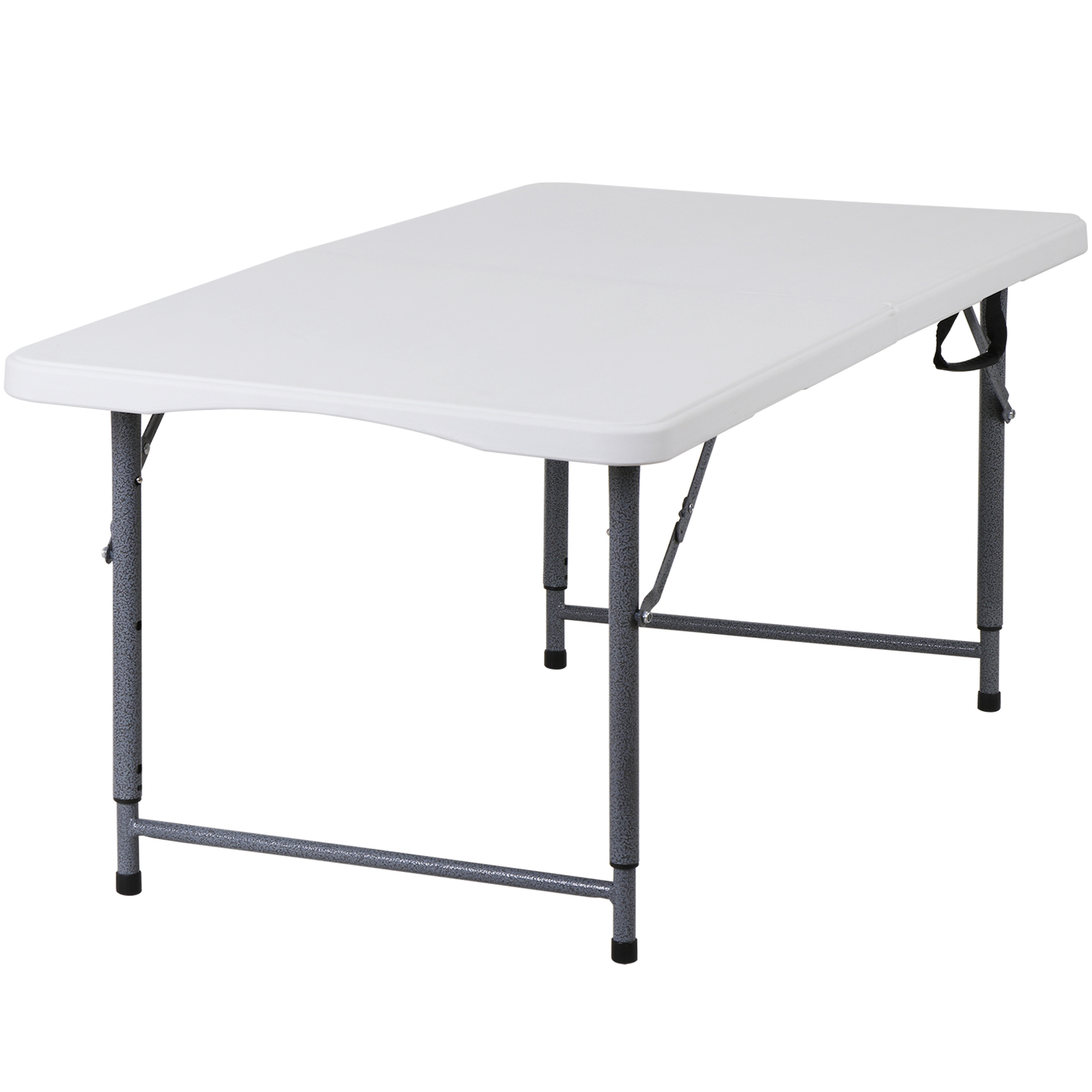Folding Table Adjustable 4FT Plastic Table Picnic Camping w/Carry Handle White