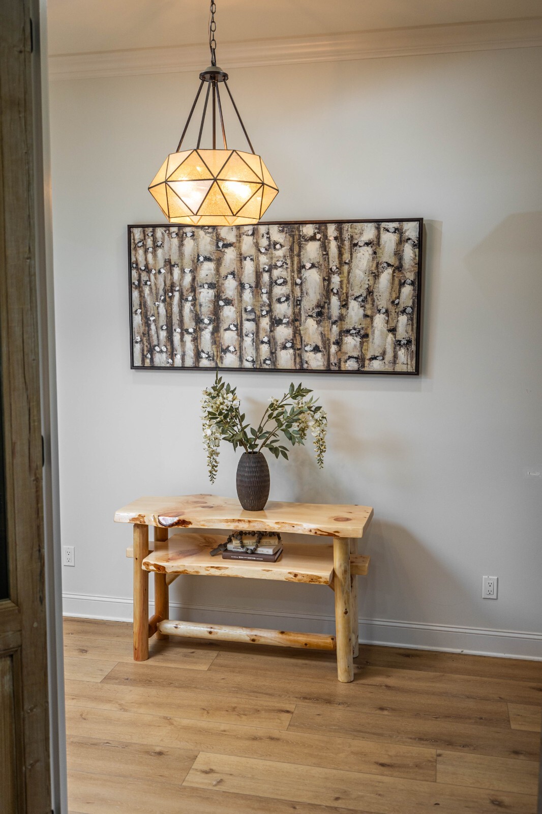 Southern Rustic Logwerks Log Console Table with Shelf Live Edge