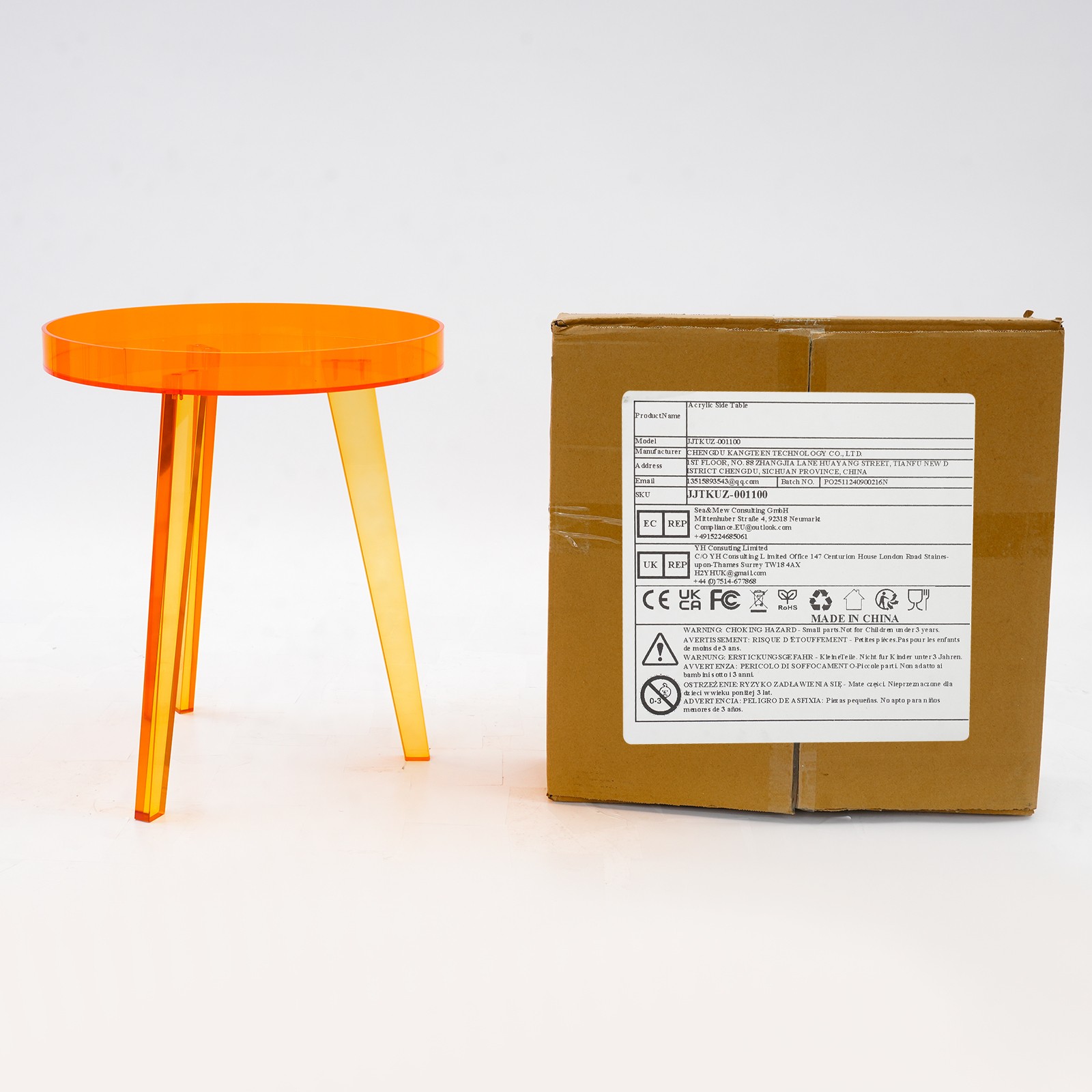 Orange Acrylic Side Table Side Table, End Table for Living Room, Bedroom