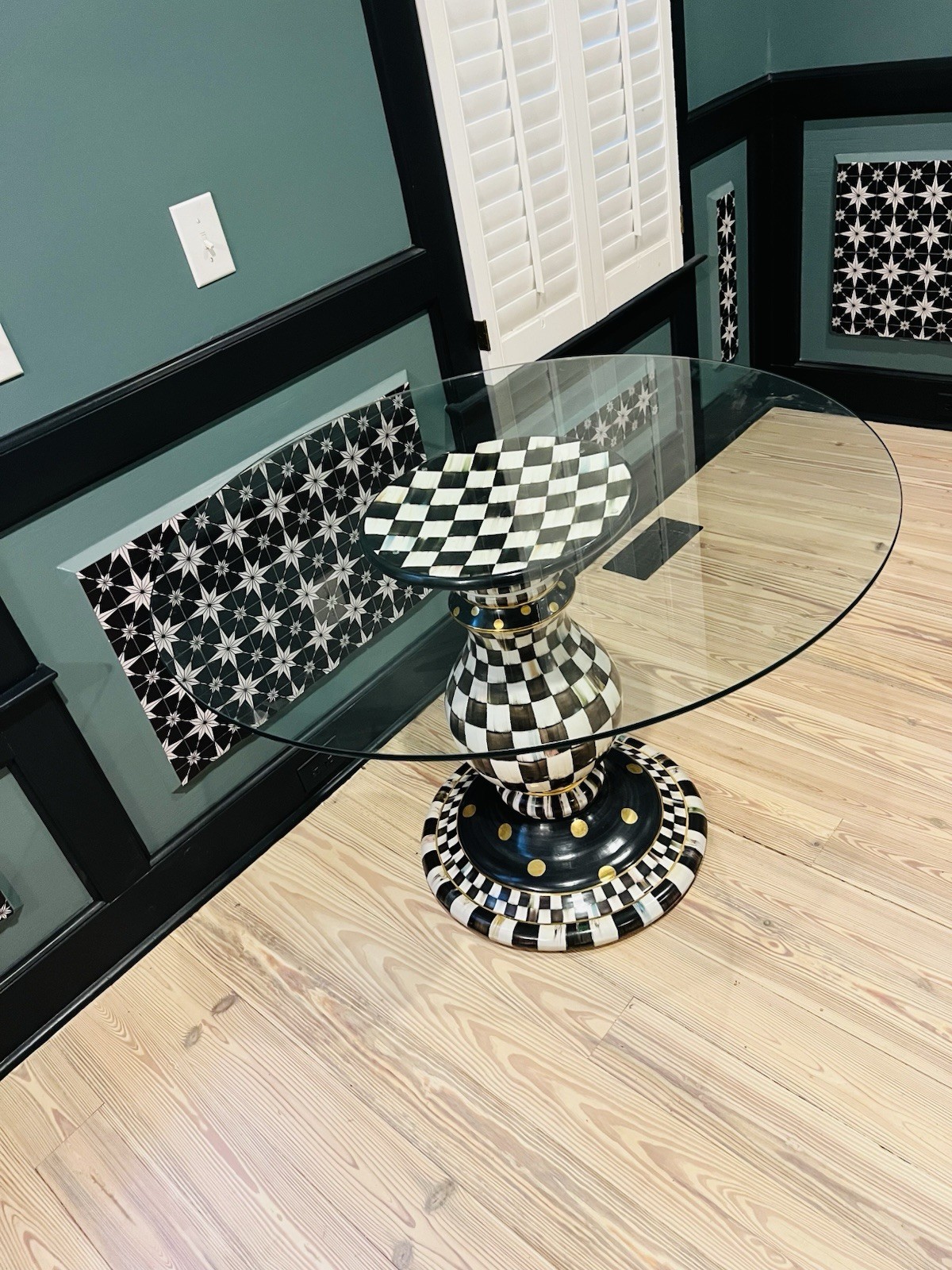 Mackenzie-Childs Courtly Check® Pedestal Table Base with 42” D Glass Top
