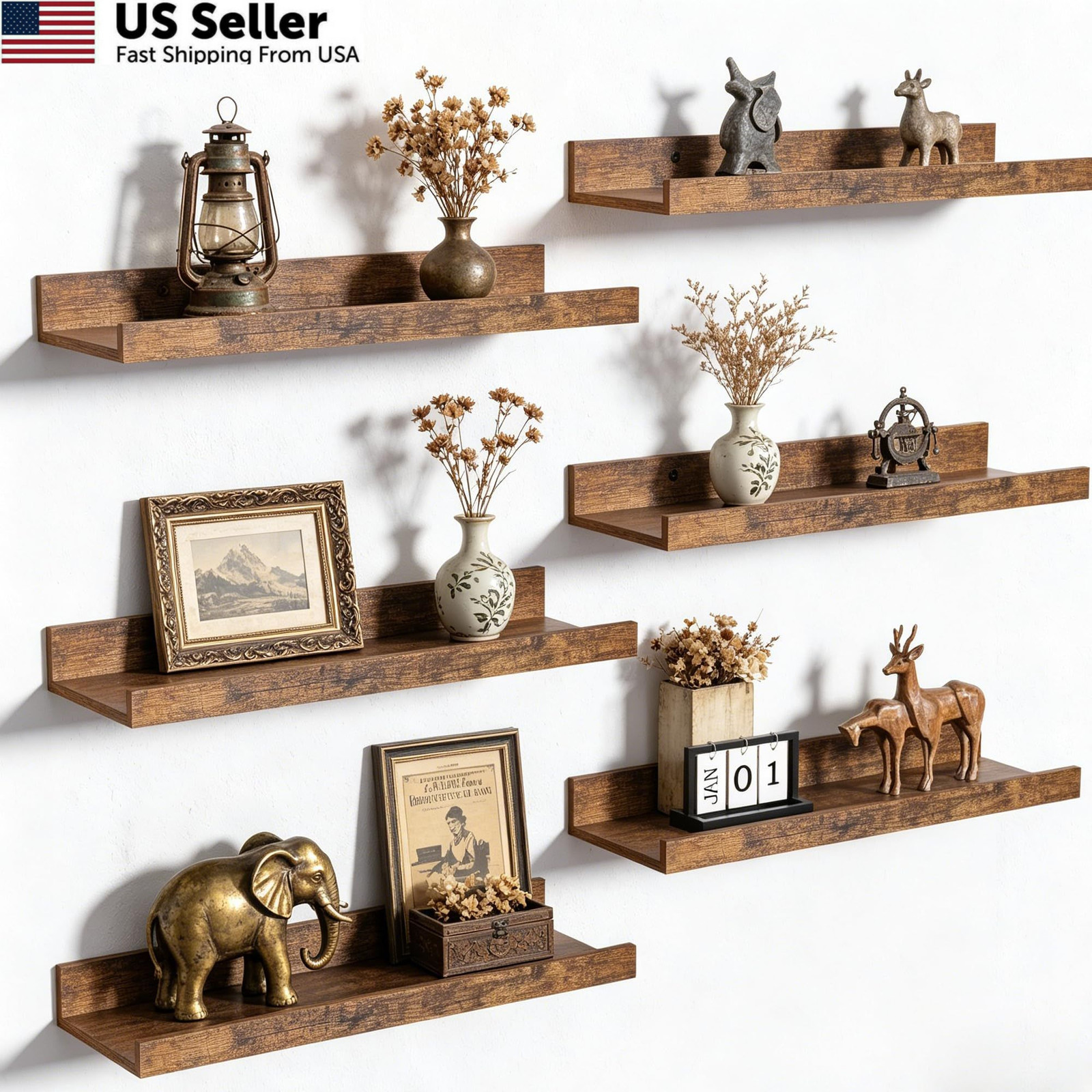 upsimples Floating Shelves for Wall, Wall Decor 15.7in, Brown
