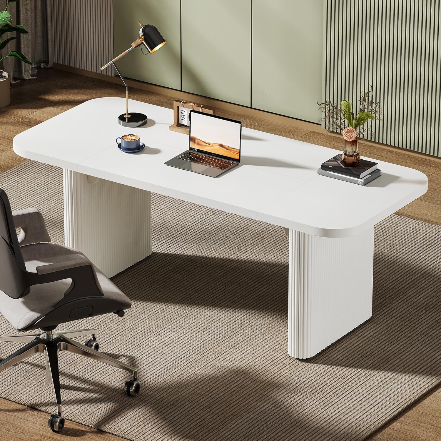 62-Inch Modern Executive Desk, Wood Office Desk, Large Aesthetic Computer Desk