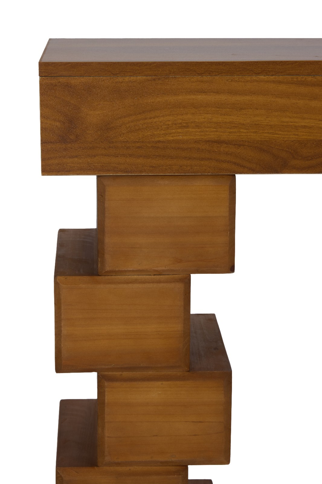 Rustic Sculptural Wood Console Table Geometric Block Base Entryway Accent Table