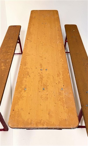 Vintage German Oktoberfest Beer Garden Table&Bench, Honey Brown Outdoor Set, H20