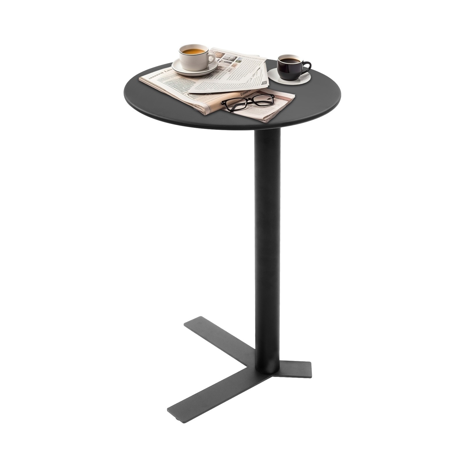Black Round Side Table With Y-Shaped Base for Small Spaces and Modern Decor