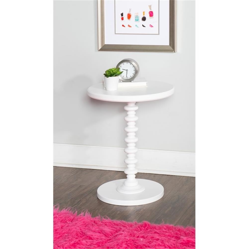 Linon Spectrum 17″ Round Spindle Accent Table in White Painted Wood