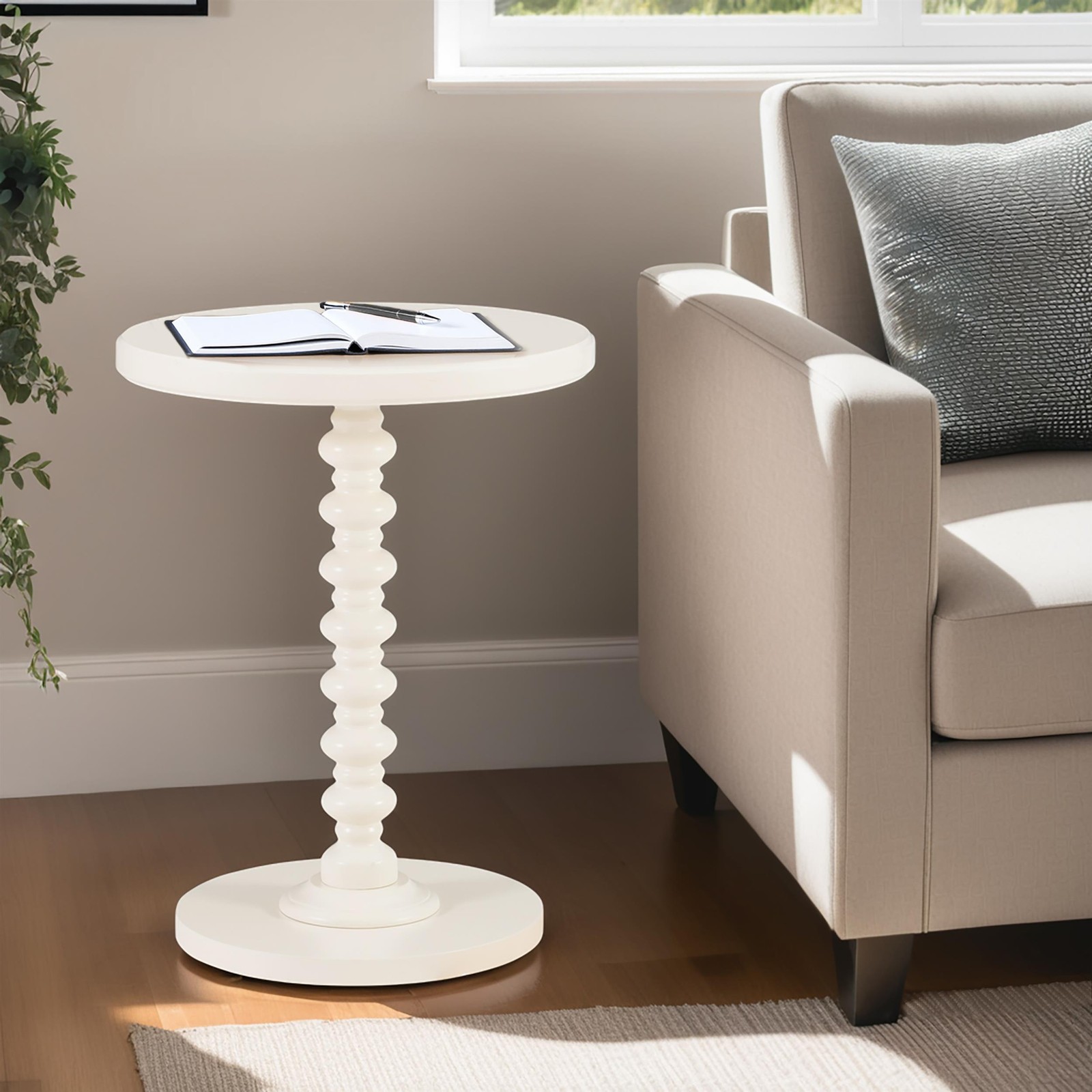 Linon Spectrum 17″ Round Spindle Accent Table in White Painted Wood