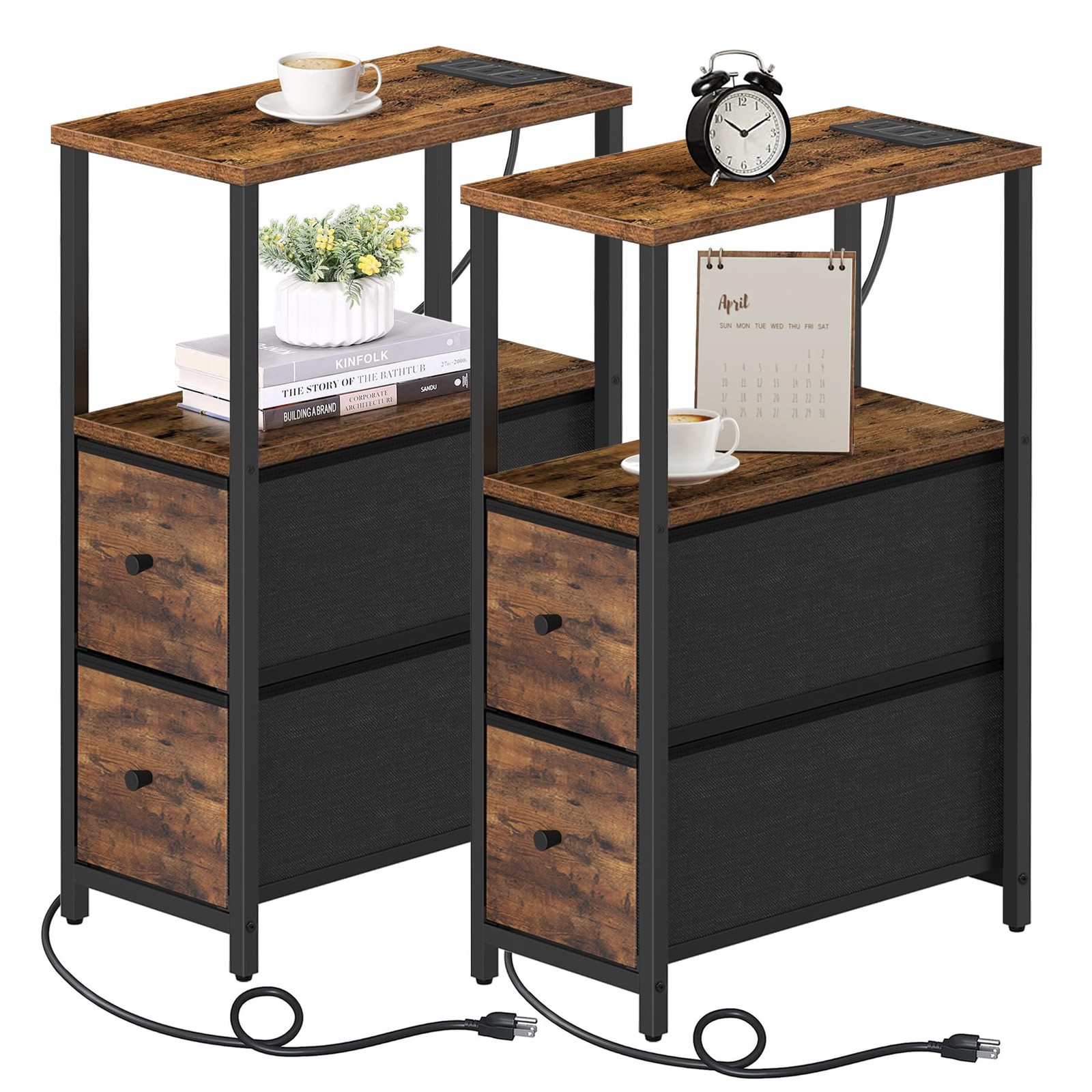 TUTOTAK Small Narrow End Table 24.8 inches x 7.8 x 15.8 inches, Brown