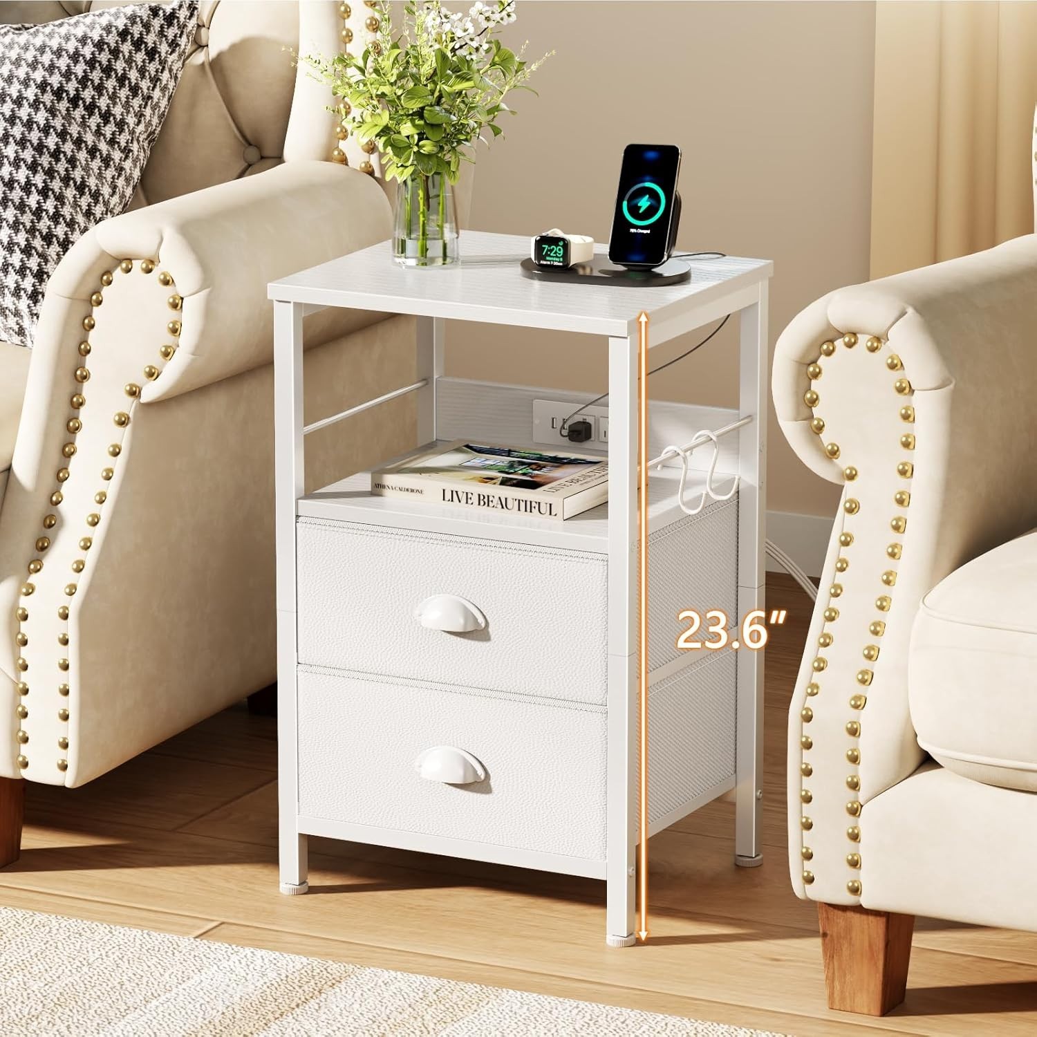 Compact End Table with 2 Drawers and Charging Ports – Perfect for Any Room