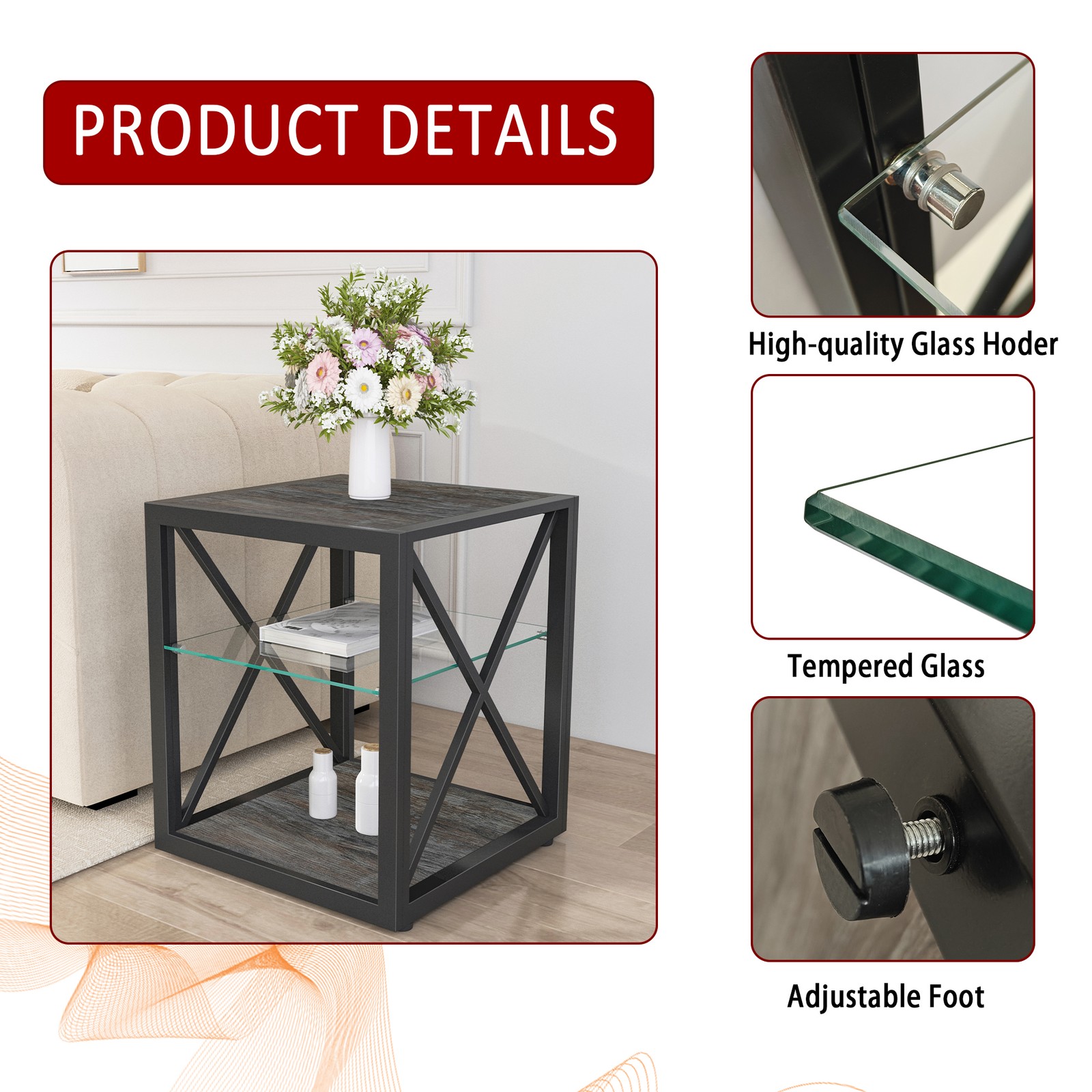 Modern End Table Nightstand Industrial Style Side Table for Bedroom &Living Room