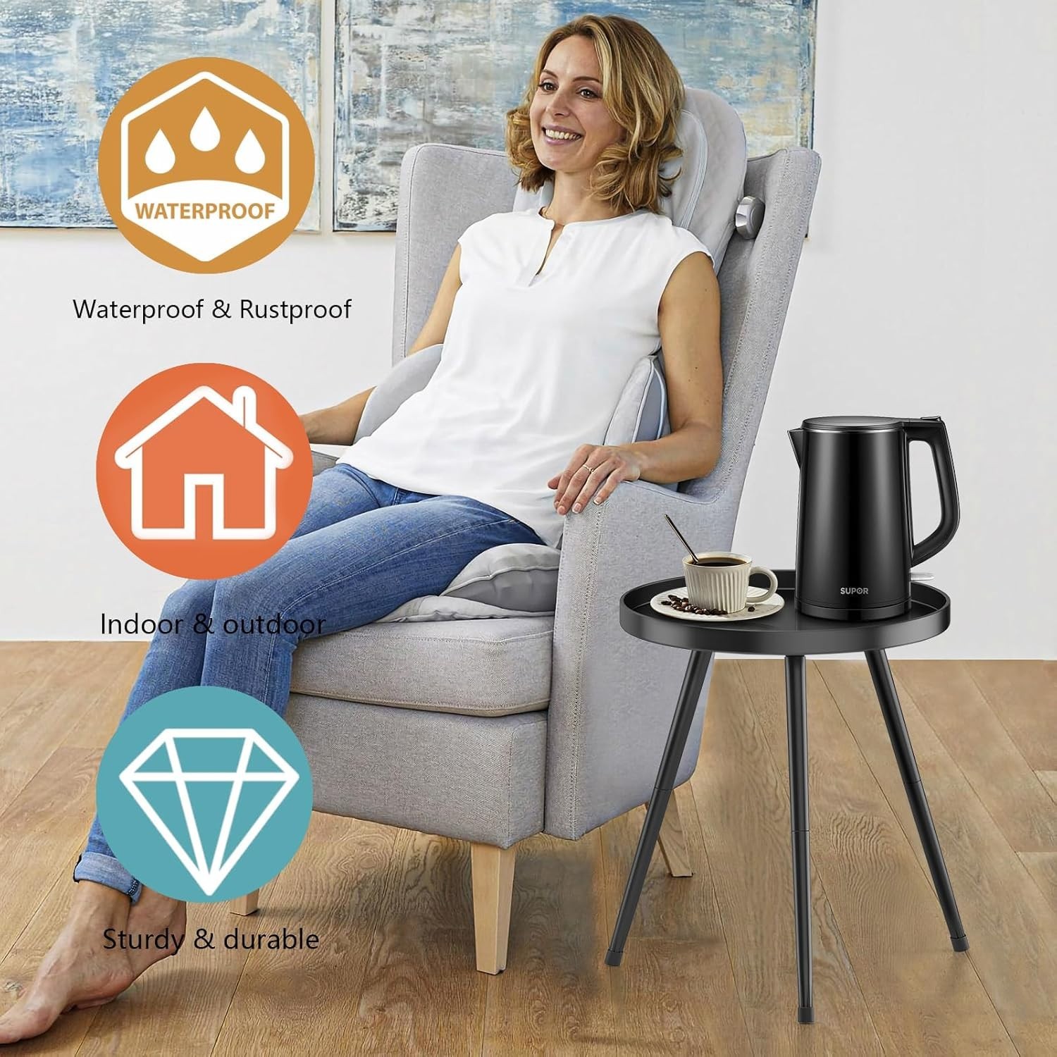 Mid-Century Modern Accent Table – Versatile Black Metal Design for Any Room