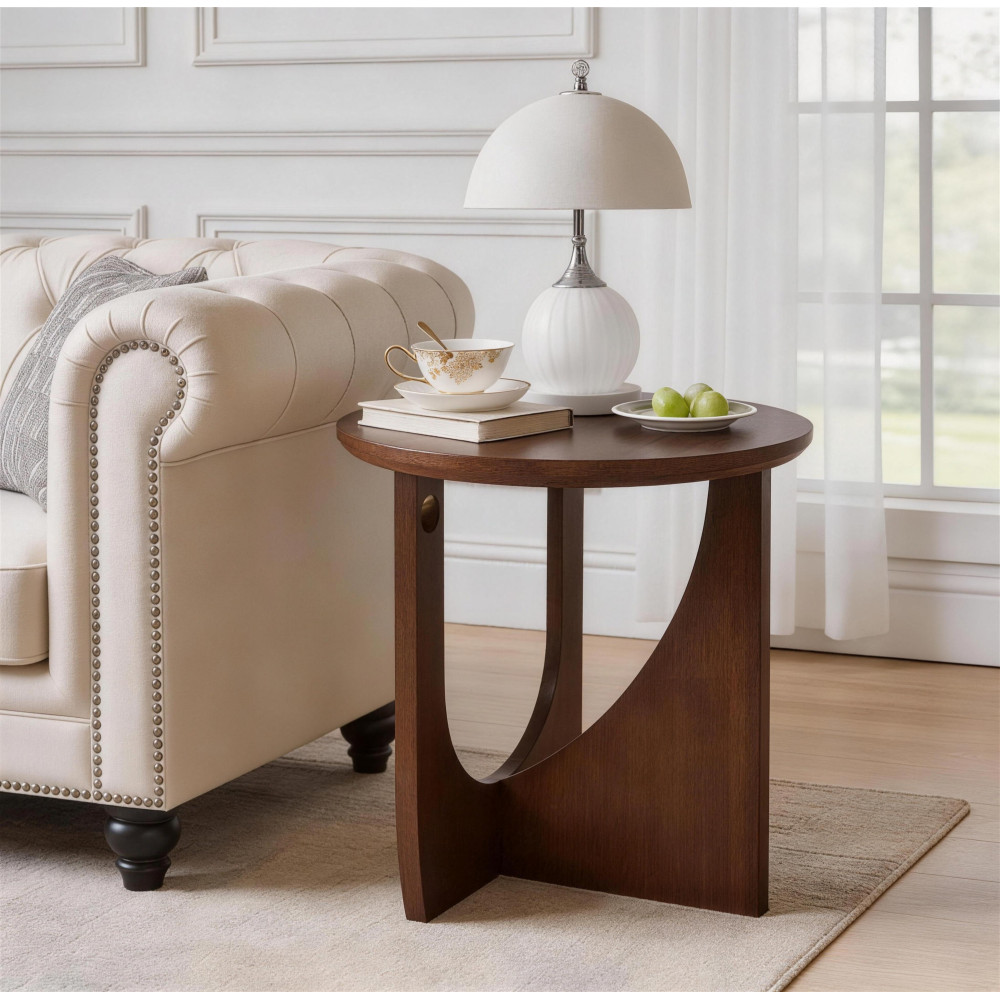 2-Piece Solid Wood Edge Table Set, Natural Wood, Minimalist Center Table