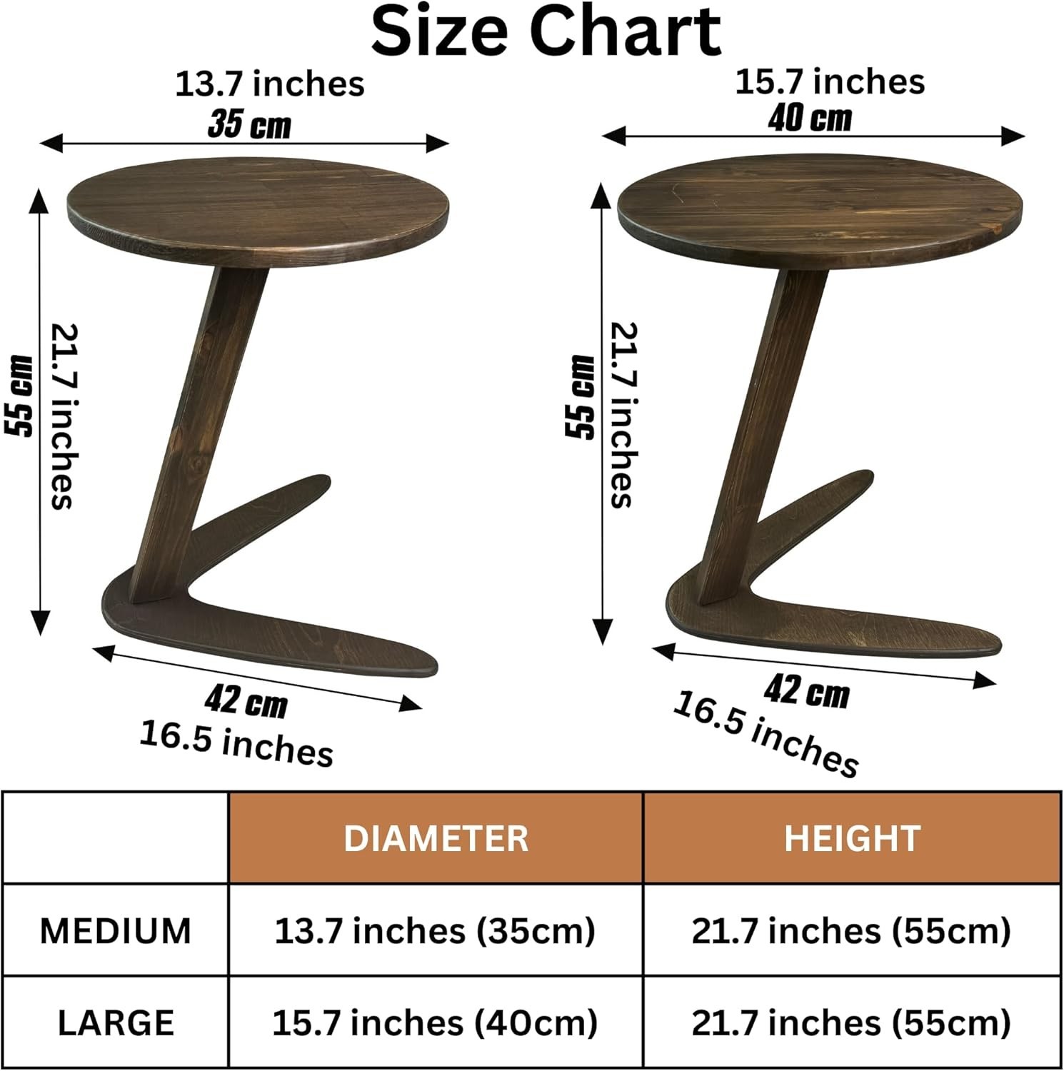 C-Shaped Handmade Solid Wood End Table Side Table Couches Sofa Tables Slide New