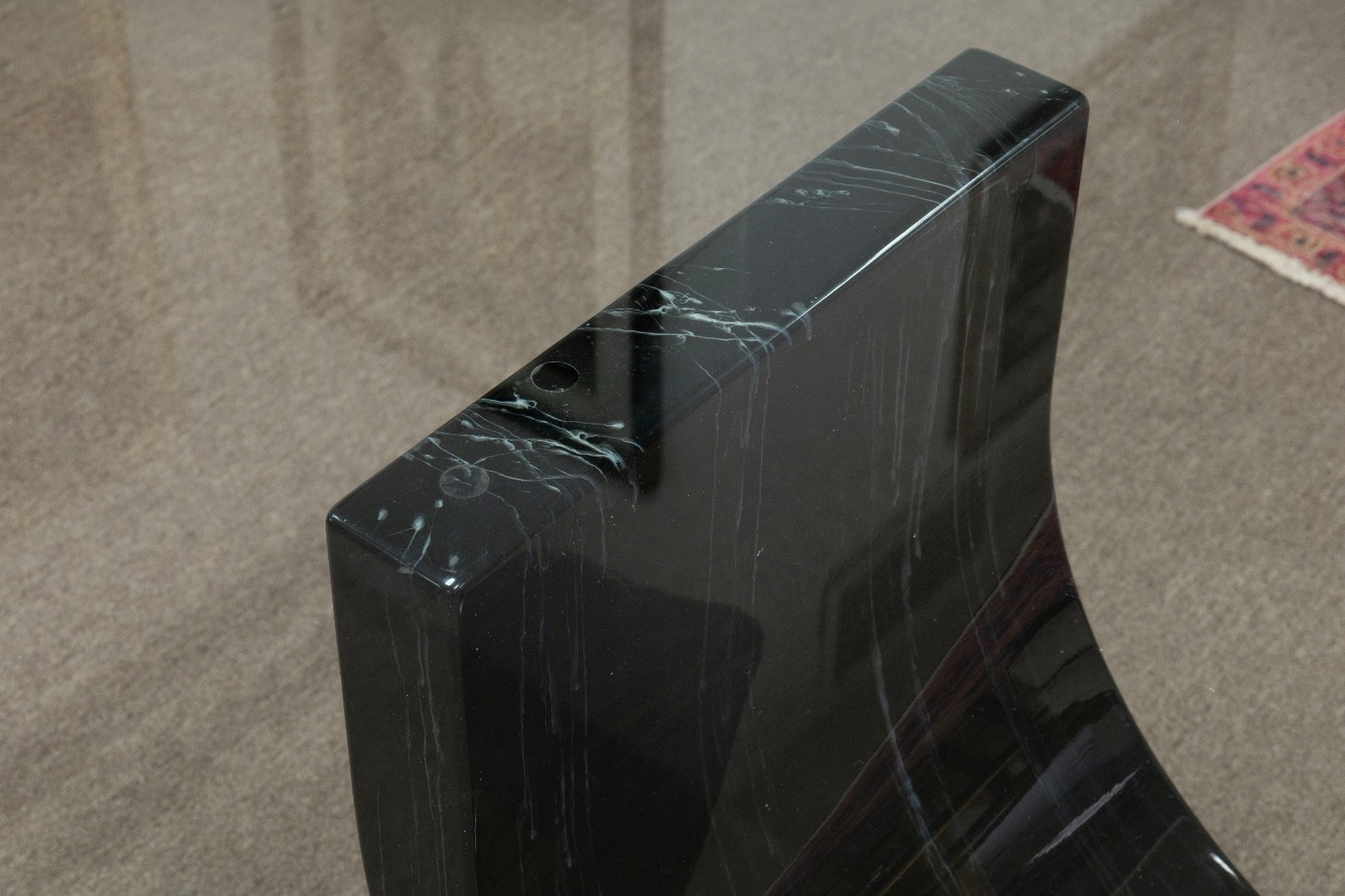 Art Deco Style Post Modern Black Lacquer Dining Table With Glass Top