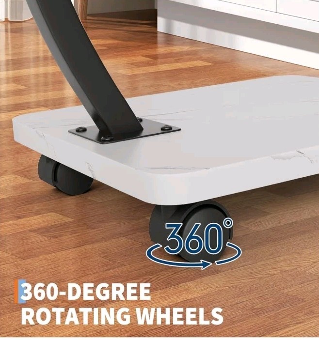 C-Shaped Side Table with Wheels Wooden 360° Rotating TV Tray End Table/Side