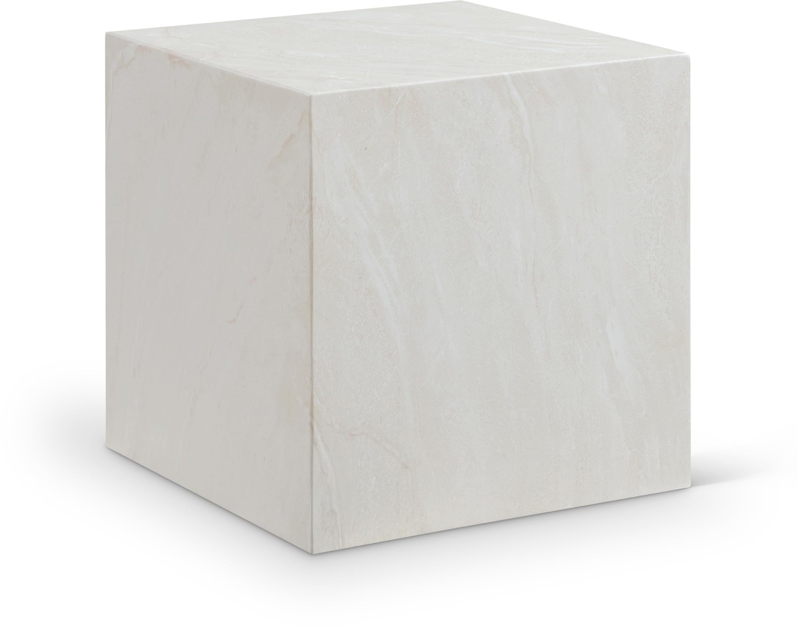 White Art Deco Concrete End Table 16 Inch Square Off White Marble Finish