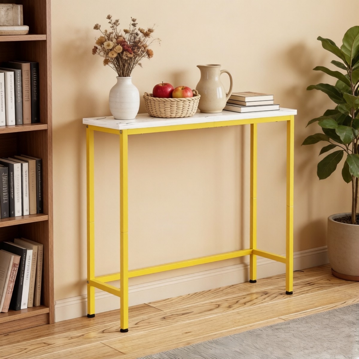Narrow Console Table MDF Top Golden Metal Frame Slim Sofa Table Storage Shelf