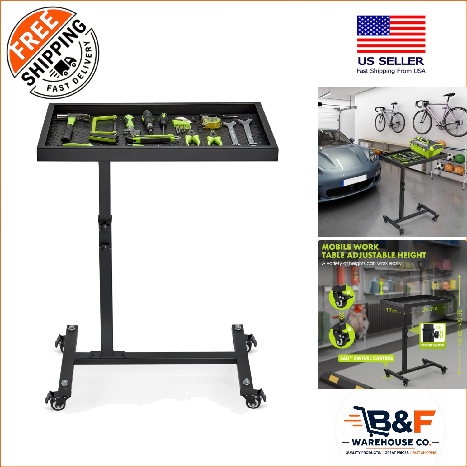 Heavy Duty Adjustable Tool Cart with 4 Large Wheels – Perfect for DIY Projects