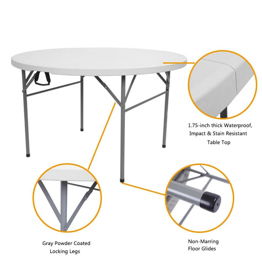 Outdoor Round Plastic Foldable Table 48-inch White Folding Utility Diner Table