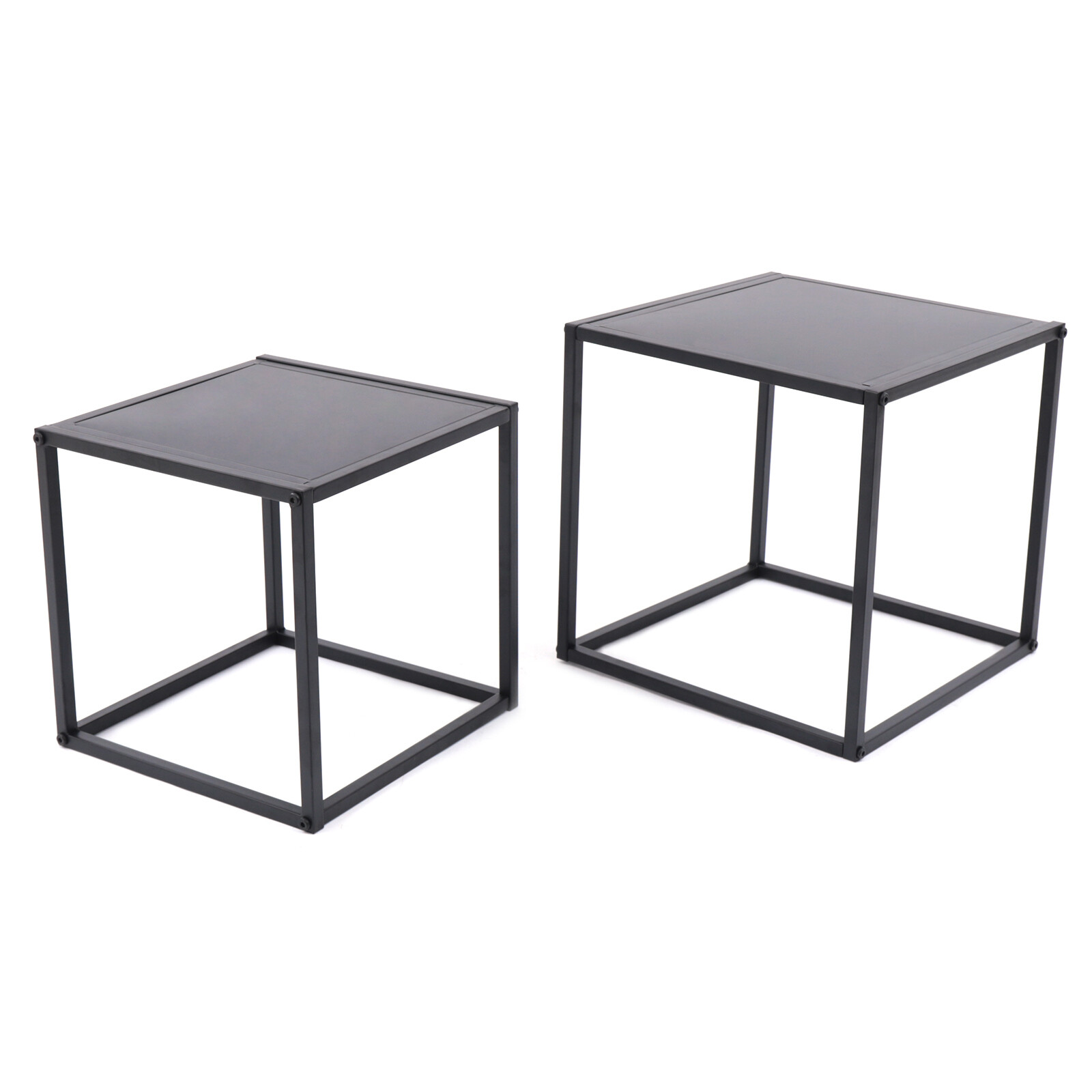 2PC Square Coffee Table End Table Modern Metal Side Table Matt Black Home Office