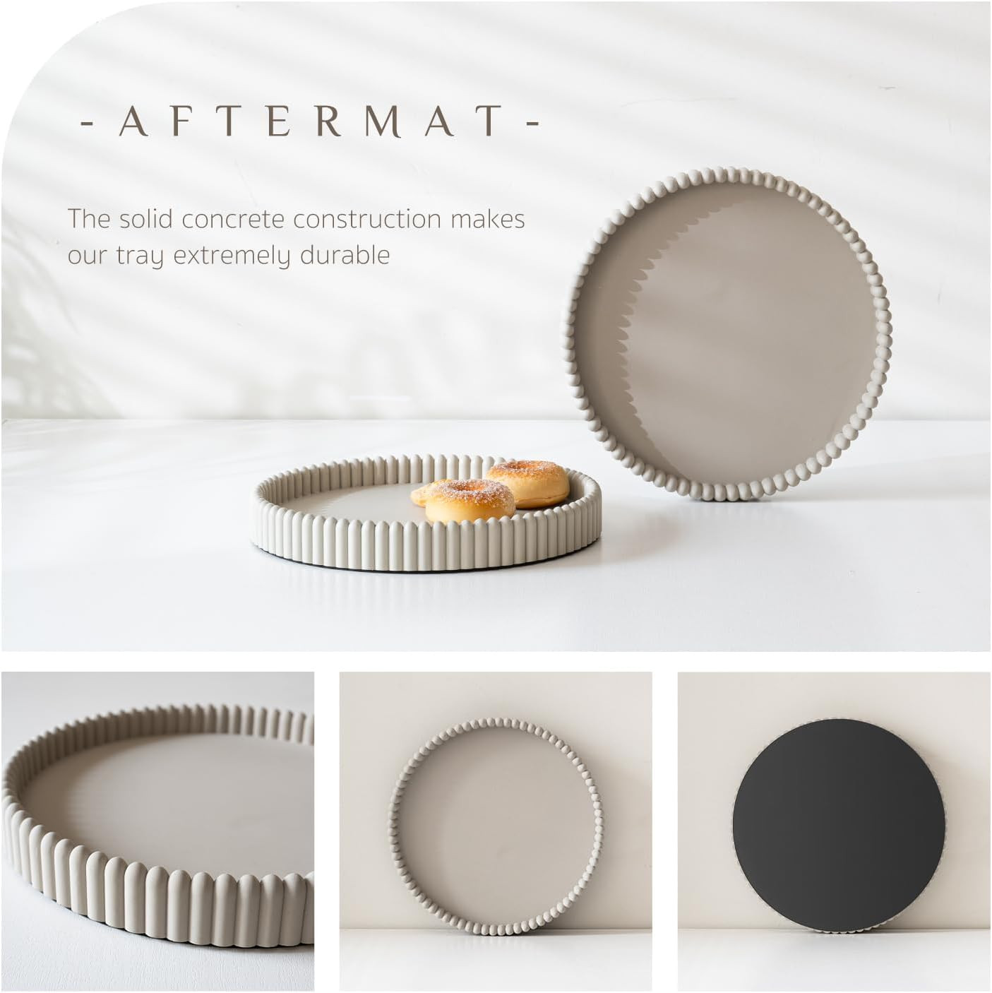 Coffee Table Tray, Home Decor round Tray, Concrete Gray Coffee Table Decor Trays
