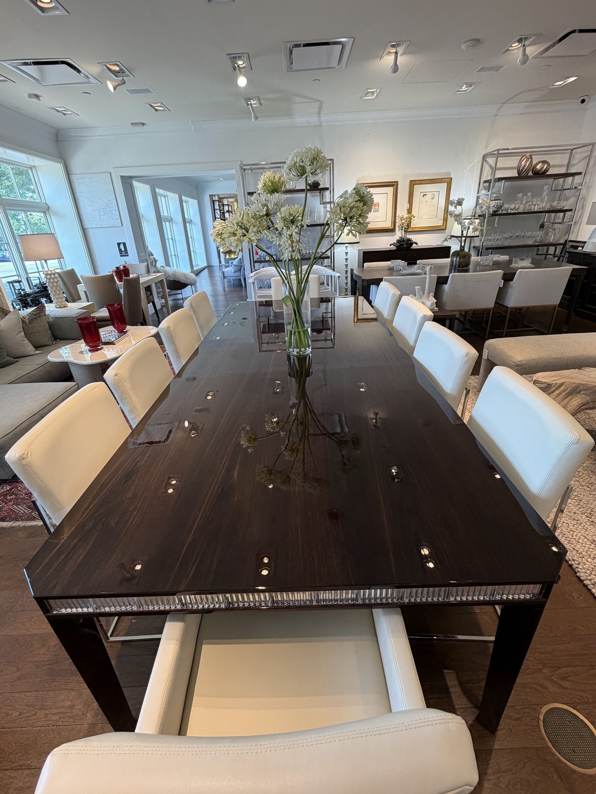 Tuile Glossy Brushed Elm Dining Table w/ Crystal Edge by Baccarat
