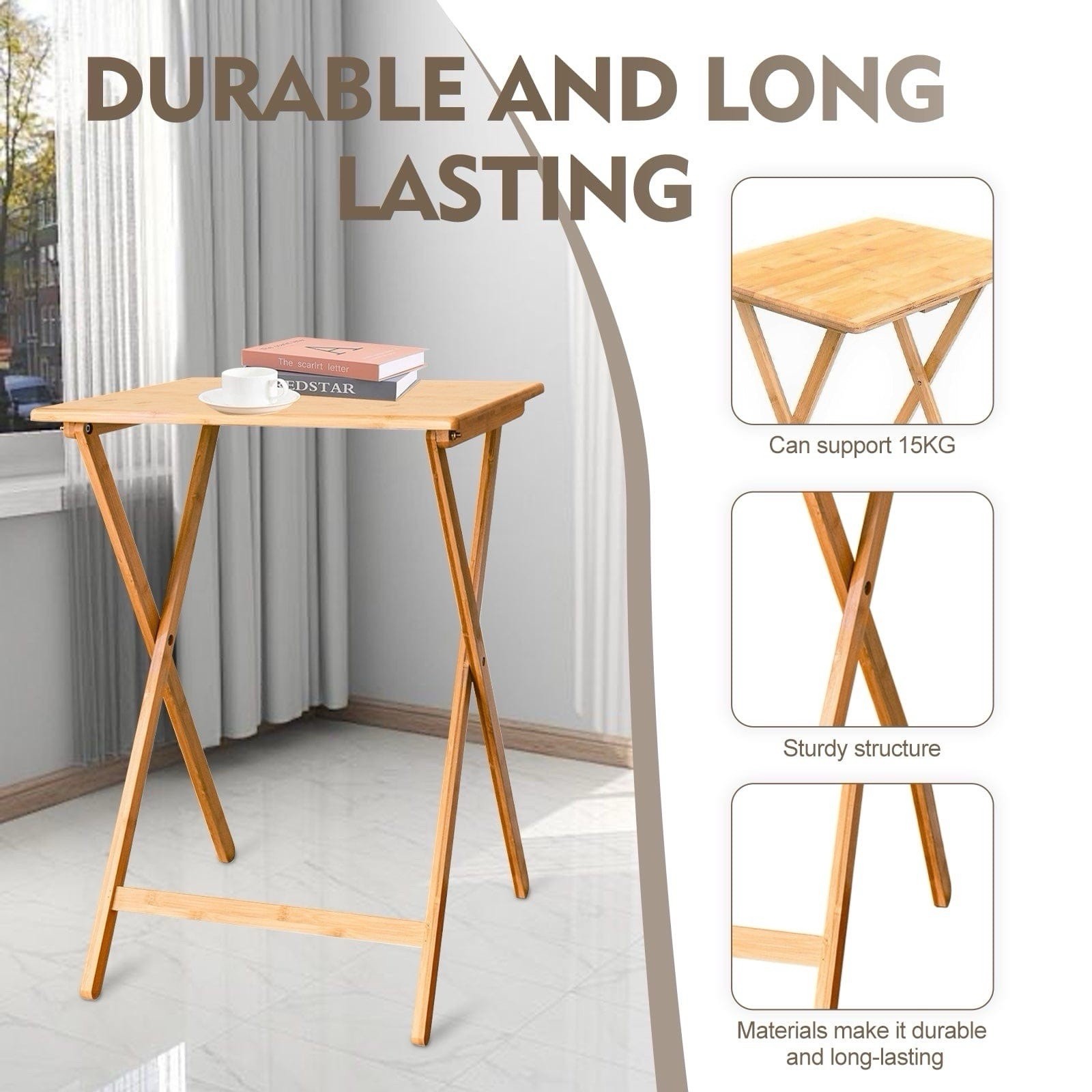 Upgraded Foldable Durable Bamboo Folding Coffee Snack Side Table Serving Table