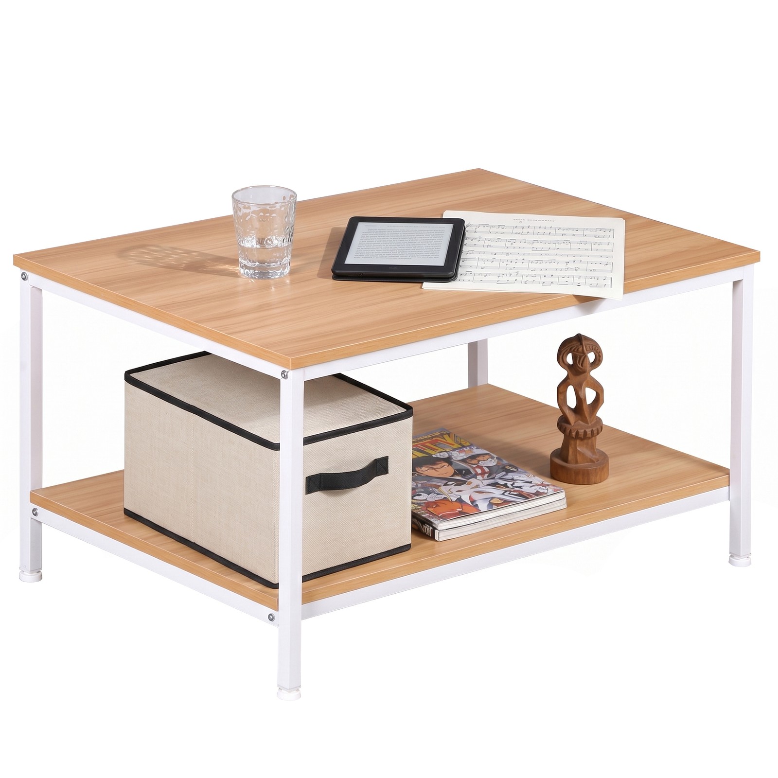 31″ Natural Wood Coffee Table Rectangular Coffee Table w/Storage Shelf Durable