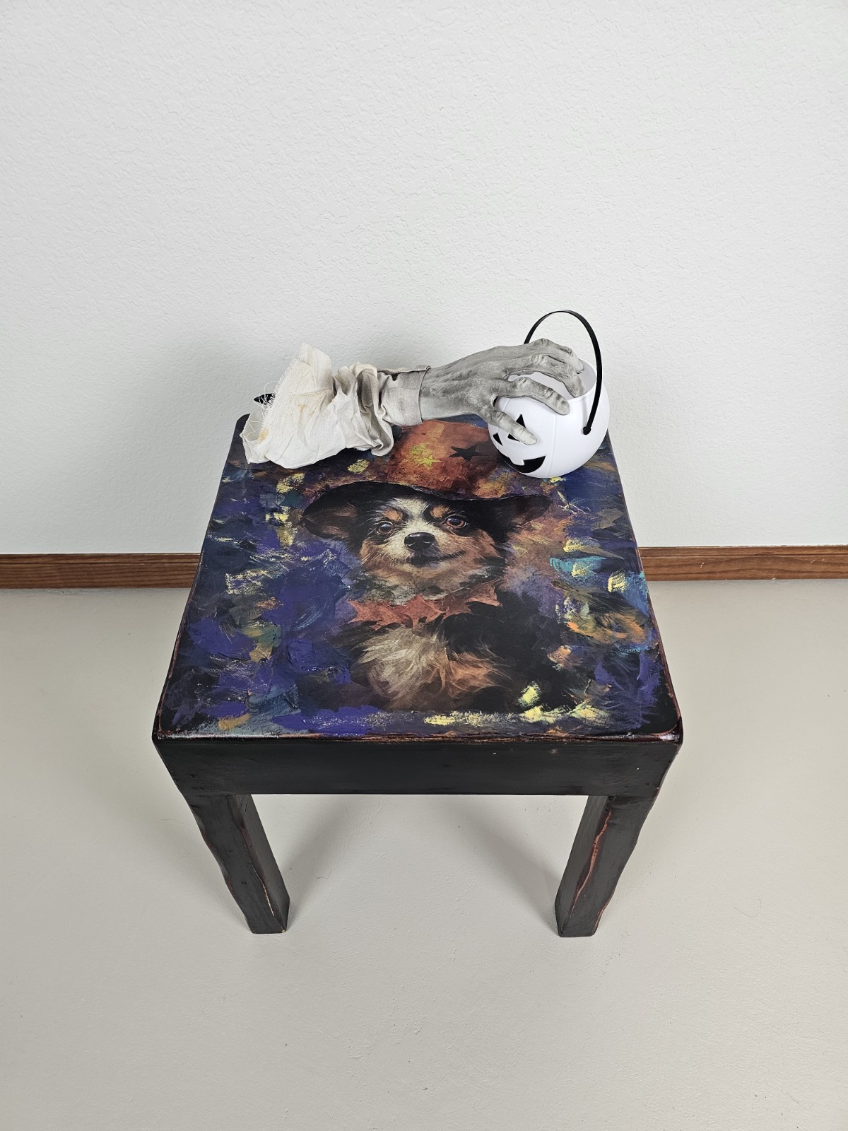 Original Mixed Media Halloween Chihuahua Table Hand Painted Accent Furniture