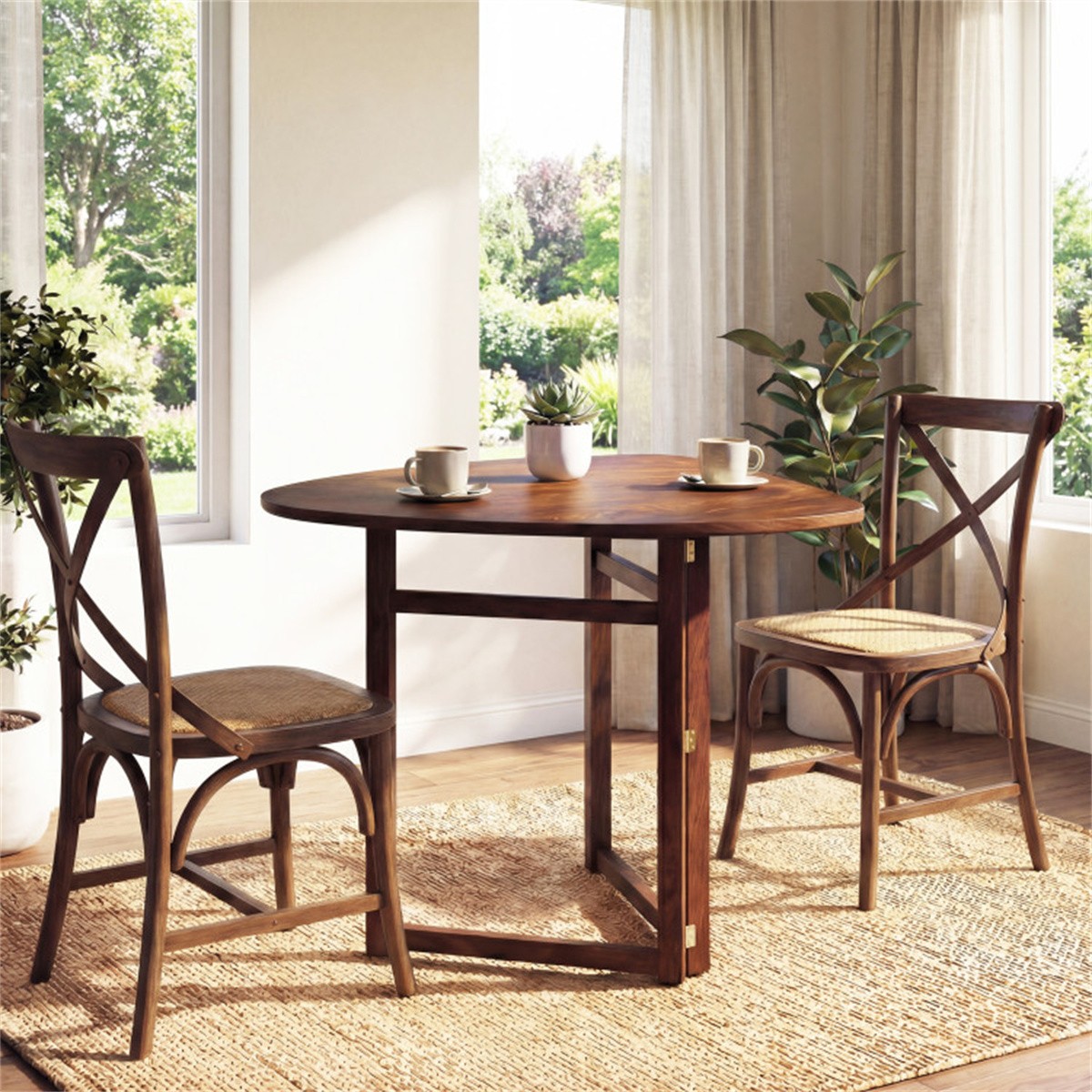 31.5″ Small Folding Dining Table Walnut Solid Wood Foldable Kitchen Table