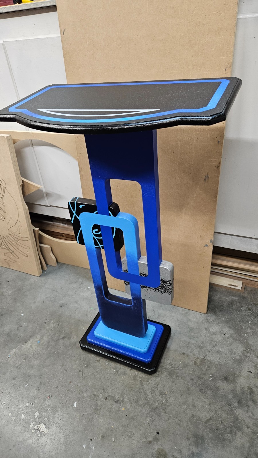 Cobalt Blue Abstract table, Contemporary modern accent end table, 30″ by Art69