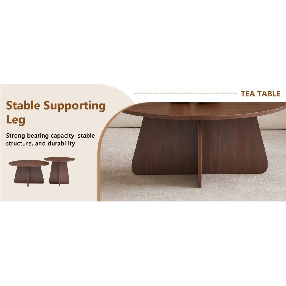 Retro Nesting Coffee Table Set, Round Side Tables with Wood Legs