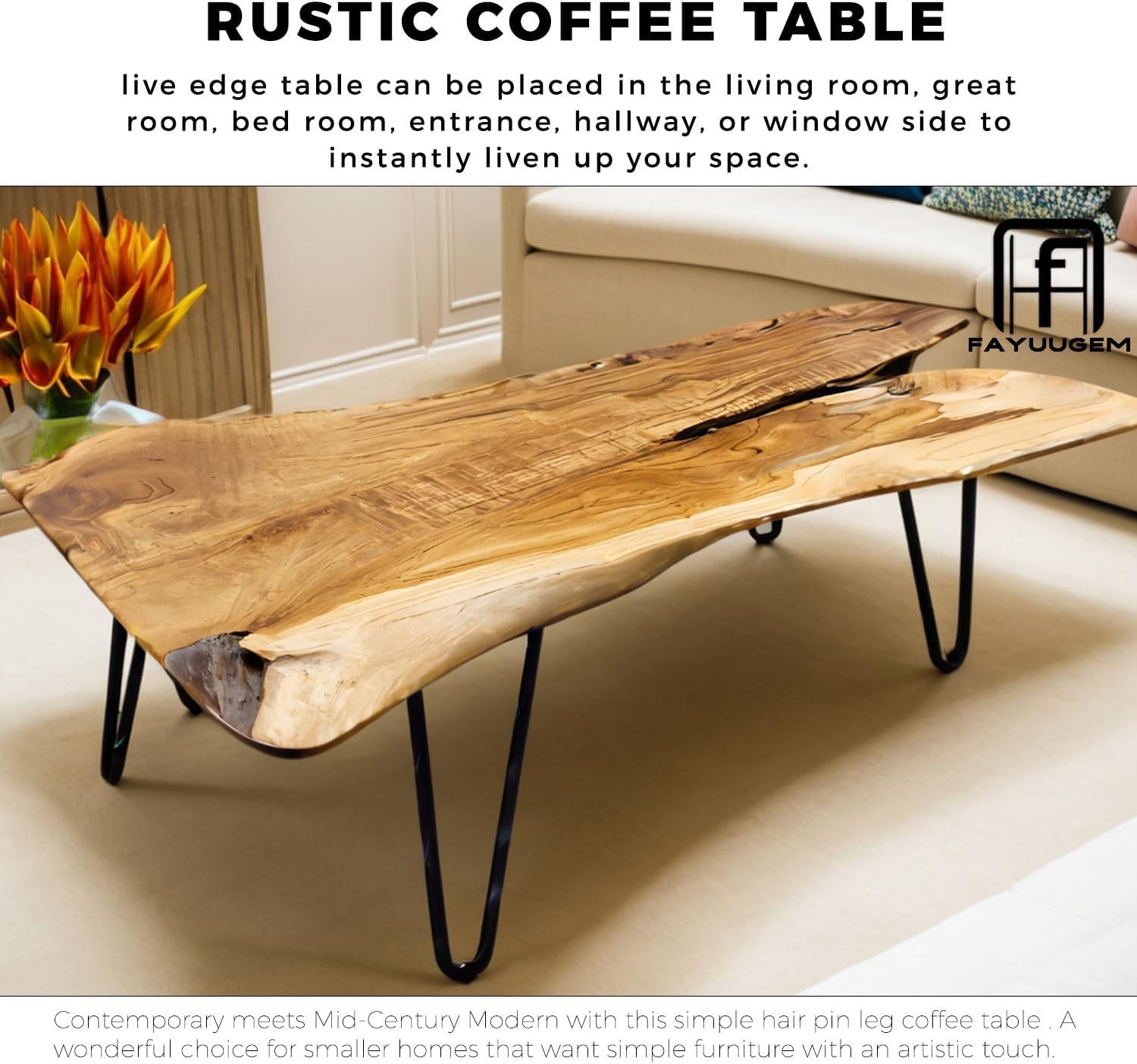 Live Edge Wood Coffee Table – Rustic Natural Design for Your Living Room