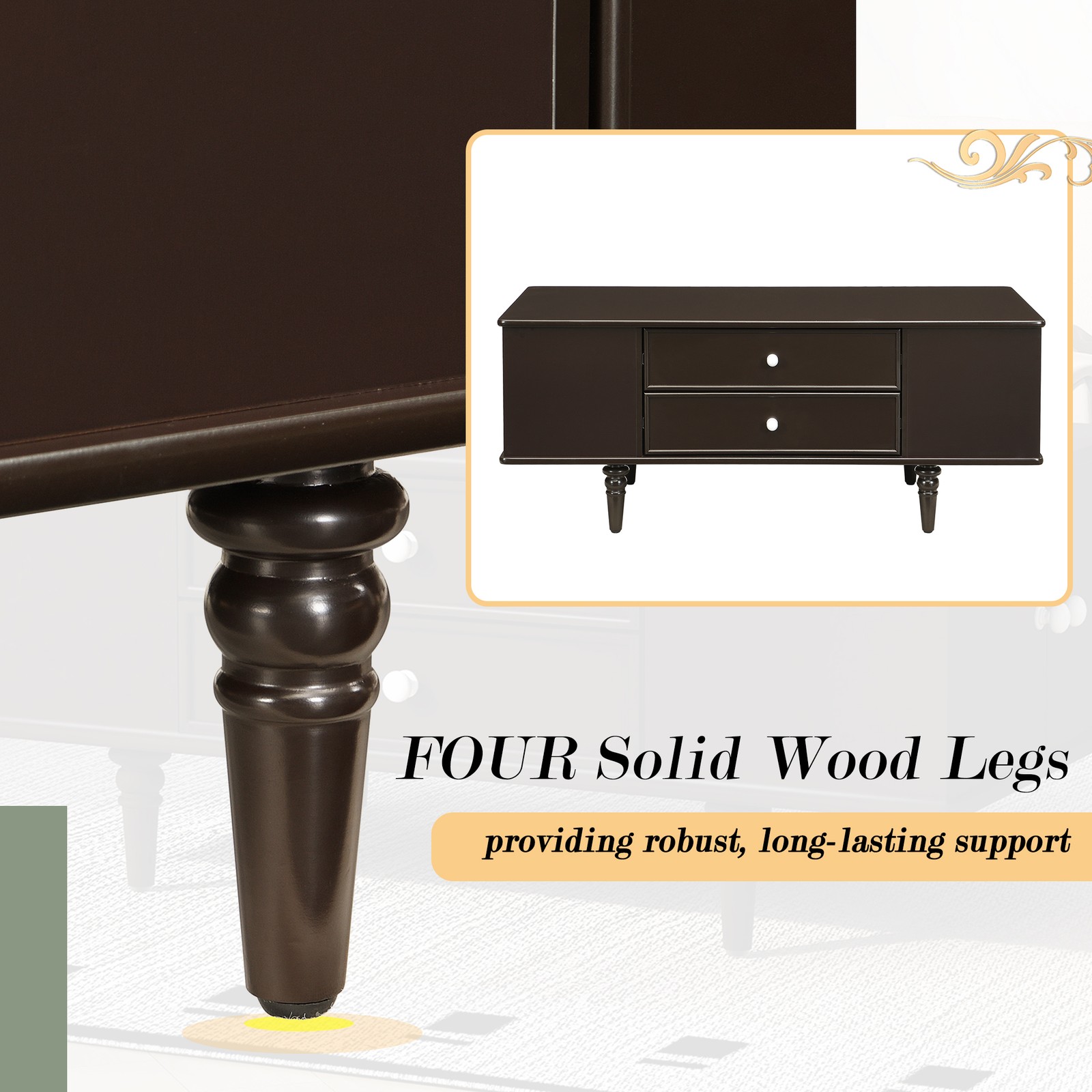 A rectangular coffee table with four drawers and two hidden storage compartments