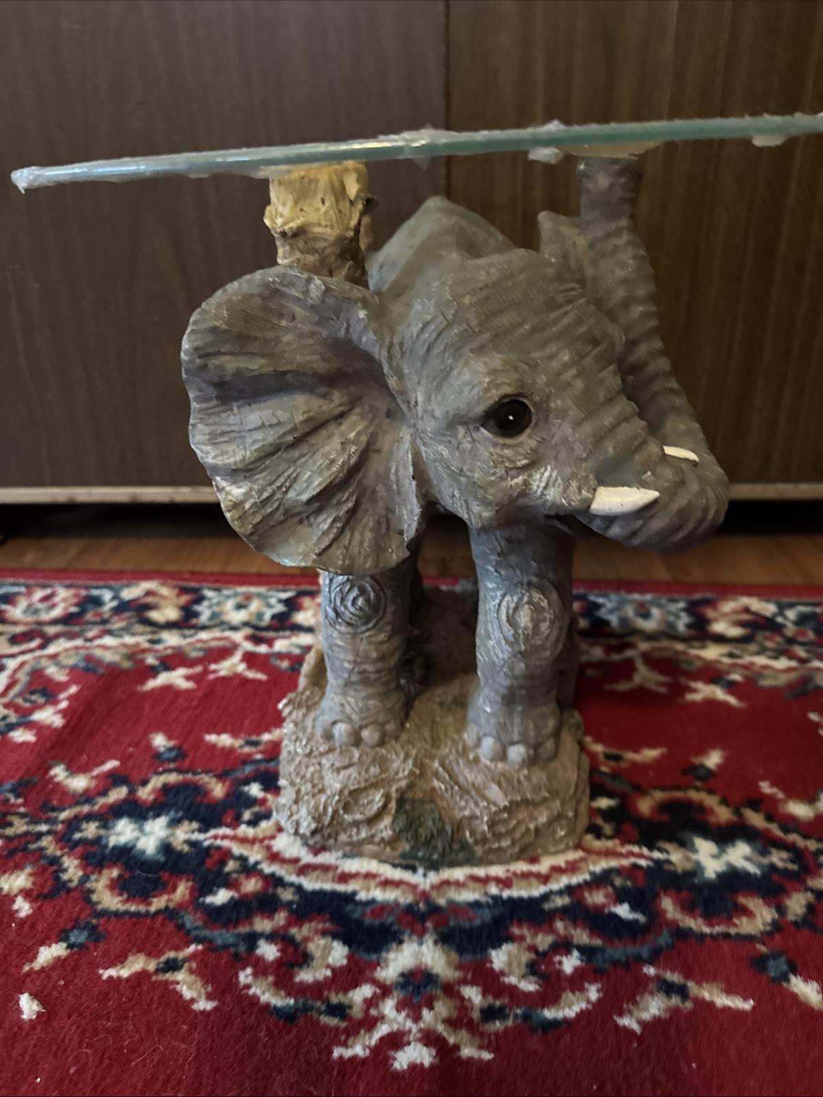 Elephant Glass Top Side Table Plant Stand 12″ 2079