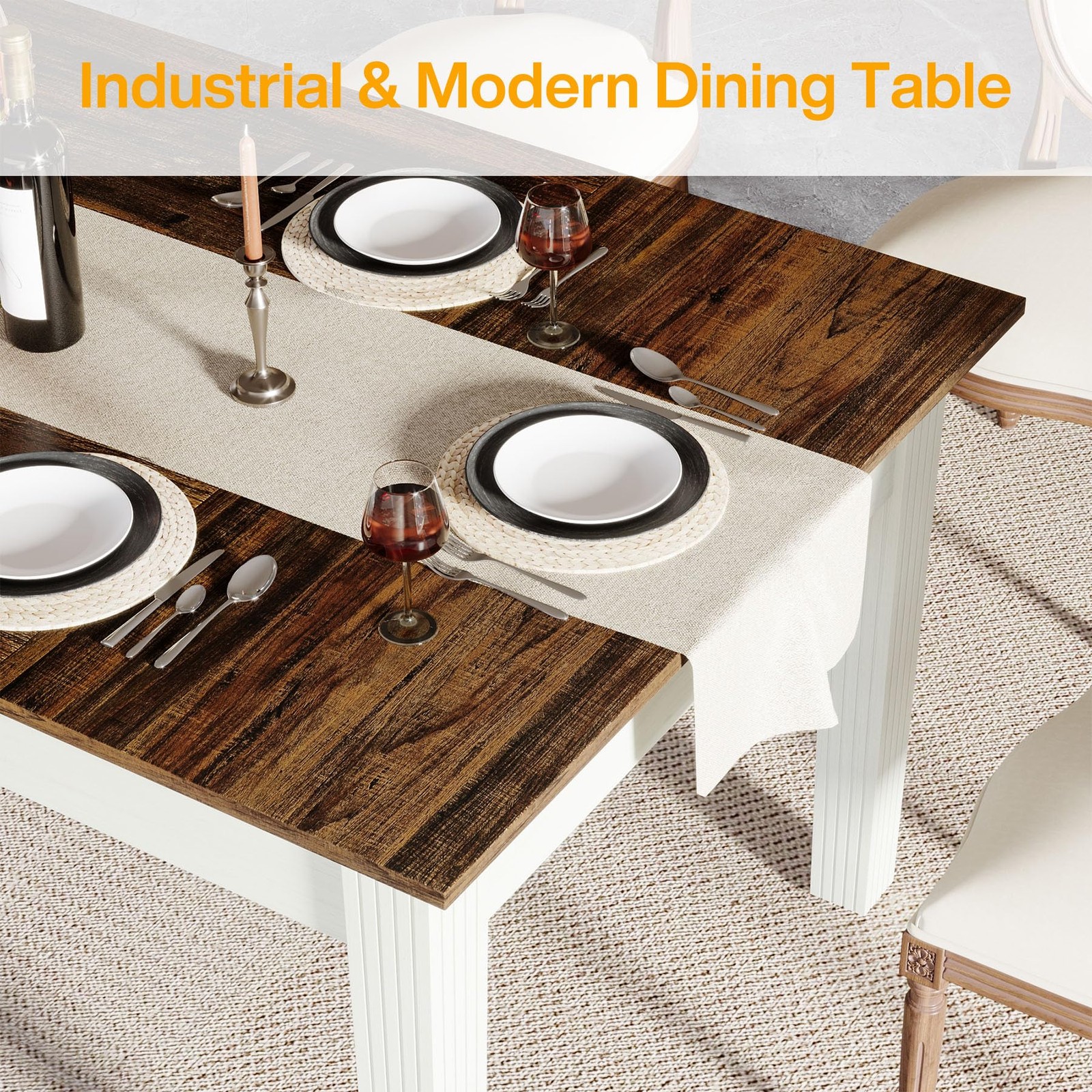 Dining Table for 4-6 People, 62-Inch Rectangular Kitchen Table with Solid Woo…