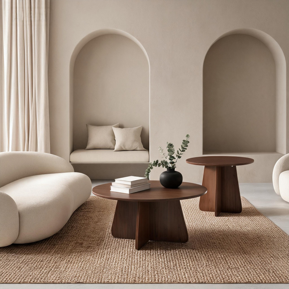 Retro Nesting Coffee Table Set, Round Side Tables with Wood Legs