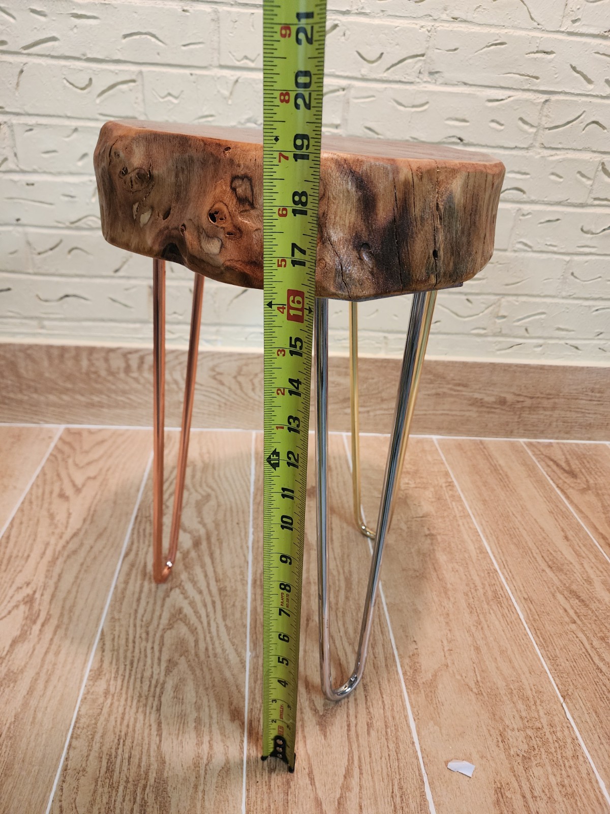 Live Edge Table Horse Shoe Wood Hand Made Metal Legs Laker Paint Natural Color