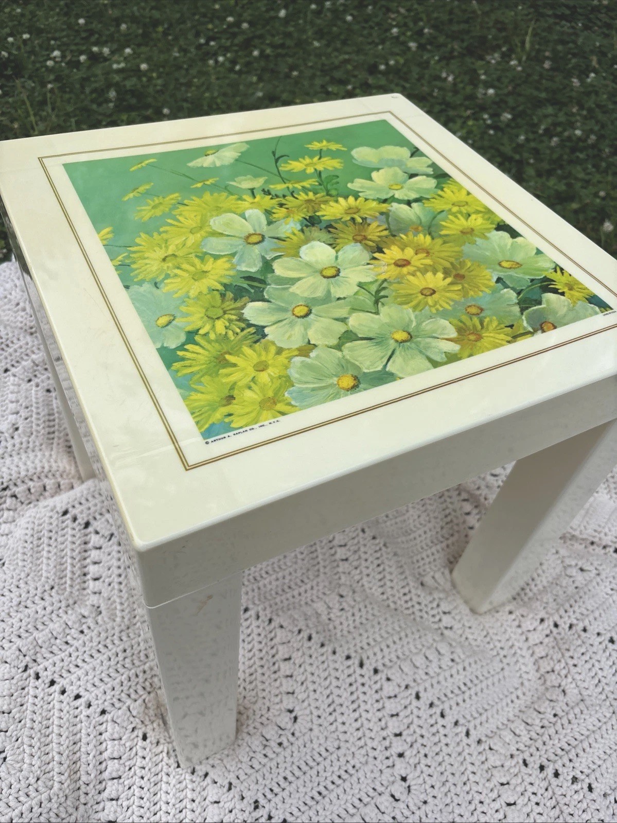 VTG MCM Parsons End Table Plant Stand Floral Flower Boho Litho Square 16×16”