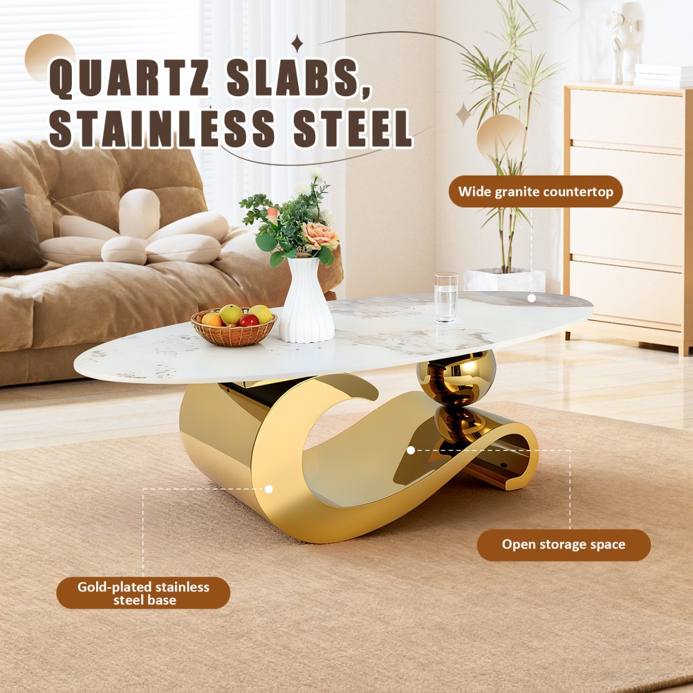 High Glossy Marble Coffee Table with Creative Rack for Living Room Center Table