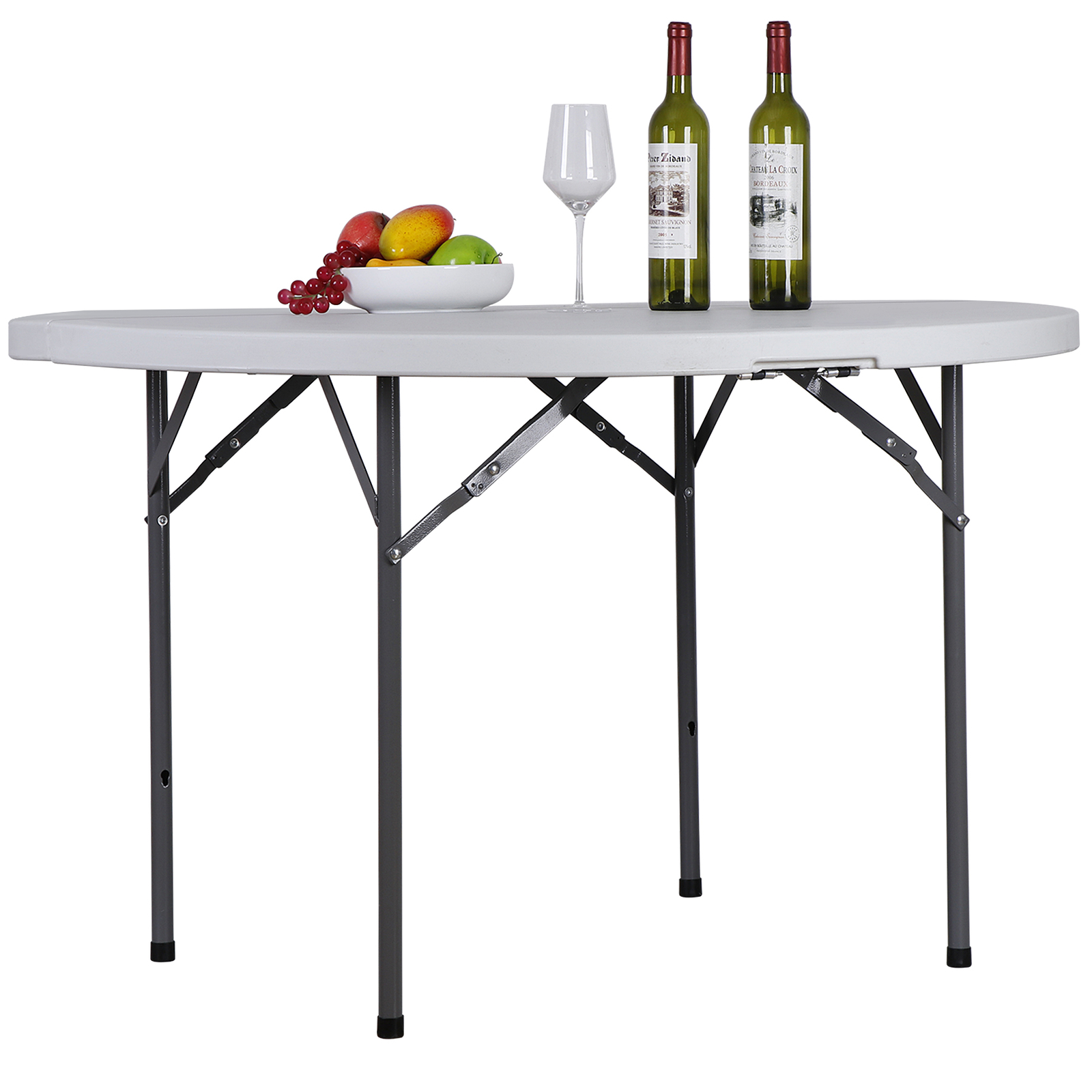 2PCS 4ft Craft Camping and Utility Folding Carry Table White Height Adjustable